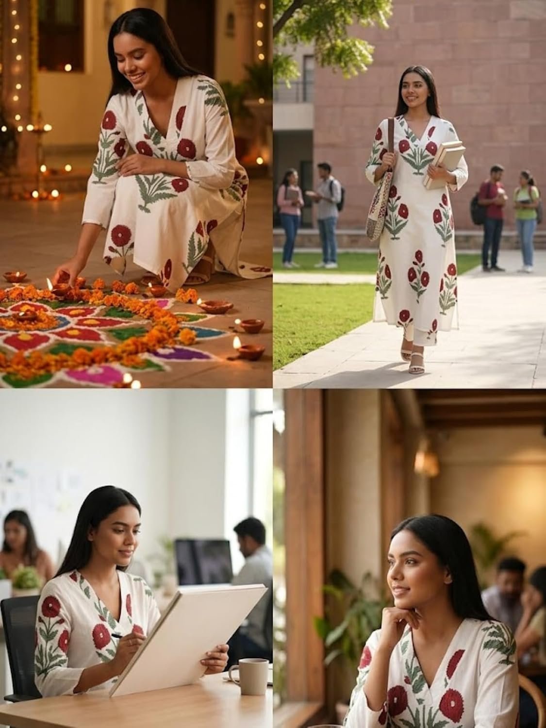 Leriya Fashion Kurti Set for Women | Elegant Kurta Sets for Woman | Festive Co Ord Set for Women Stylish | Floral V-Neck Straight Pant Silhouette for Daily Travel Comfort Office Outfits - Image 7