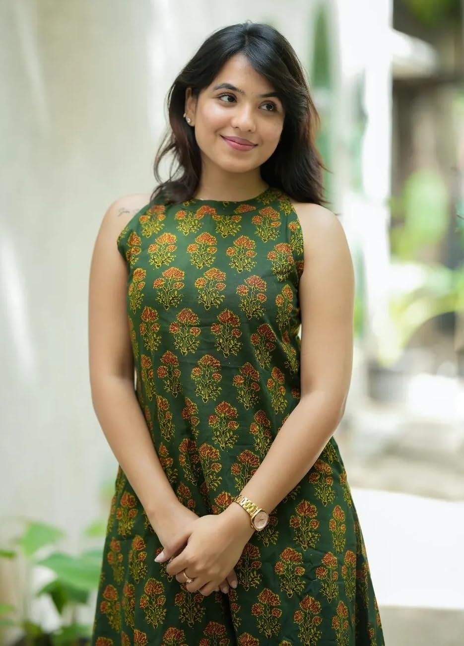 Nermosa Women Pure Cotton Kurta Palazzo Set | Sleeveless Printed Kurta with Palazzo Pants | Summer Friendly, Office Wear Co-Ord Set - Image 2