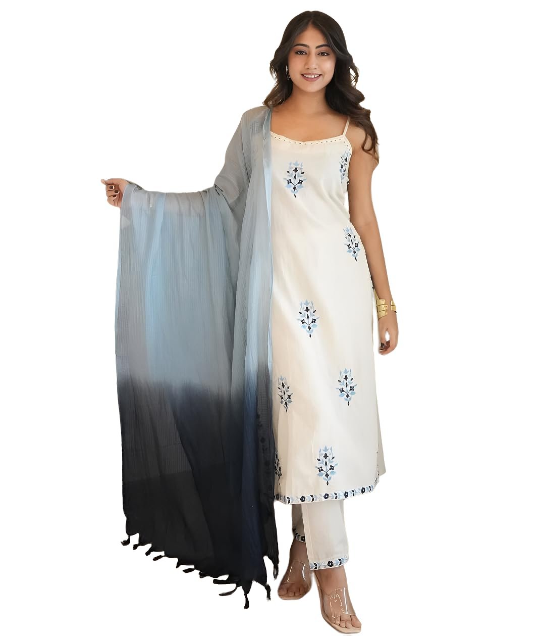 Leriya Fashion Kurta Set with Dupatta for Women | Ethnic Kurti Sets for Woman Sleeveless | Round Neck Embroidery Kurta Set for Woman | Ethnic Traditional Straight Kurti Set for Daily Office Outfit