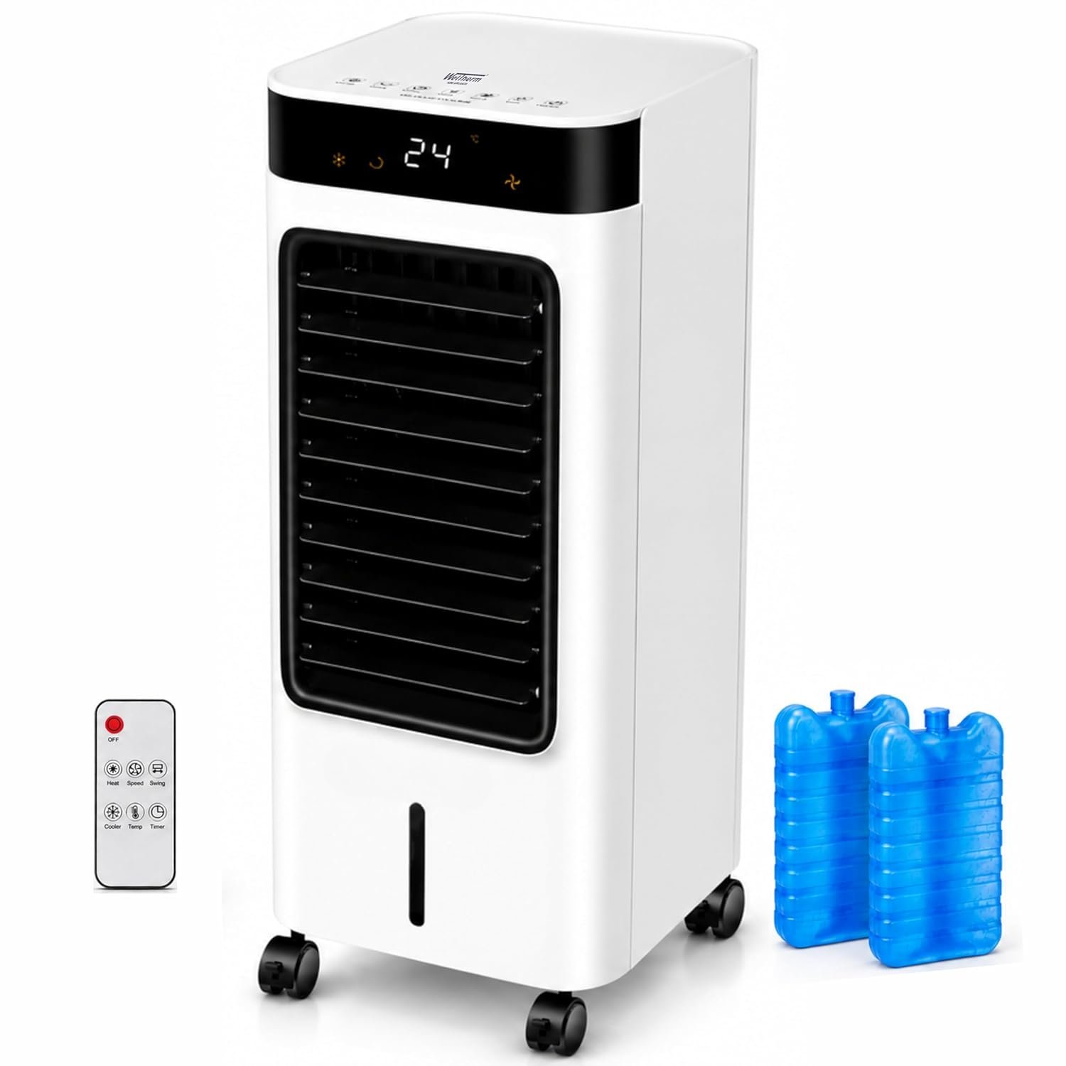 WelTherm 2-in-1 Air Cooler & Heater with 10L Water Tank, Ice Crystal Boxes, Remote Control, Digital LED Touch Panel, 3 Speeds, Swing, 12H Timer & Ionizer, AW-Ultima