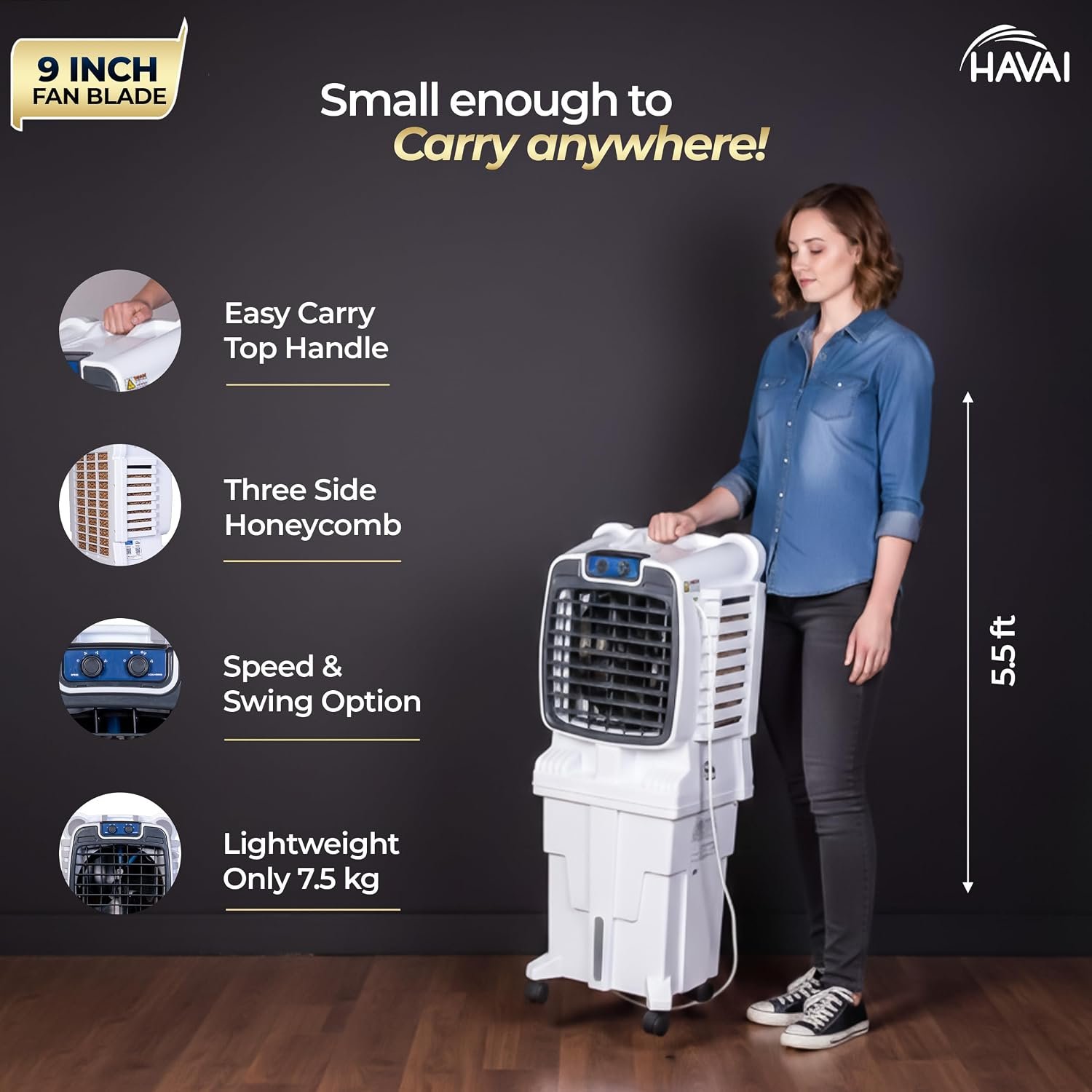 Arizona 9 Personal Air Cooler | India’s First 9-Inch Blade Cooler | 2600 RPM | 2200 m³/hr Delivery | 5 Ft Air Throw | 3-Side Honeycomb | 25L Tank | Motorised Louvers | 120W | Ideal for 50 Sq Ft - Image 4