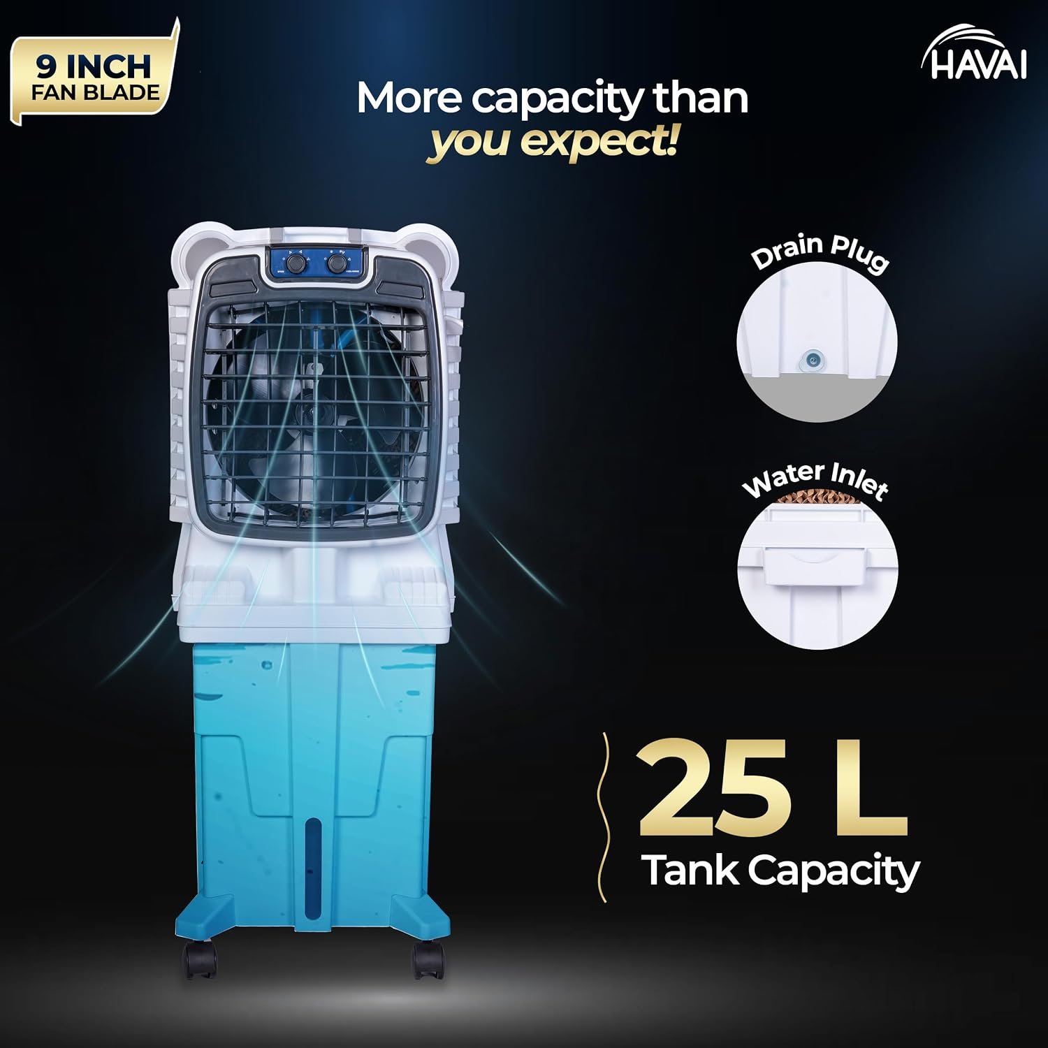 Arizona 9 Personal Air Cooler | India’s First 9-Inch Blade Cooler | 2600 RPM | 2200 m³/hr Delivery | 5 Ft Air Throw | 3-Side Honeycomb | 25L Tank | Motorised Louvers | 120W | Ideal for 50 Sq Ft - Image 5