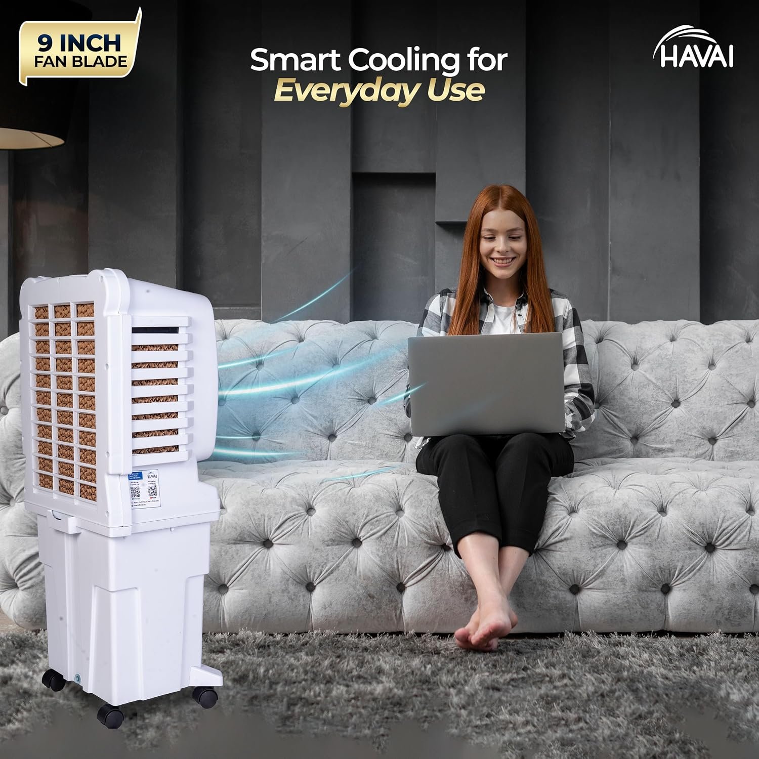 Arizona 9 Personal Air Cooler | India’s First 9-Inch Blade Cooler | 2600 RPM | 2200 m³/hr Delivery | 5 Ft Air Throw | 3-Side Honeycomb | 25L Tank | Motorised Louvers | 120W | Ideal for 50 Sq Ft - Image 8