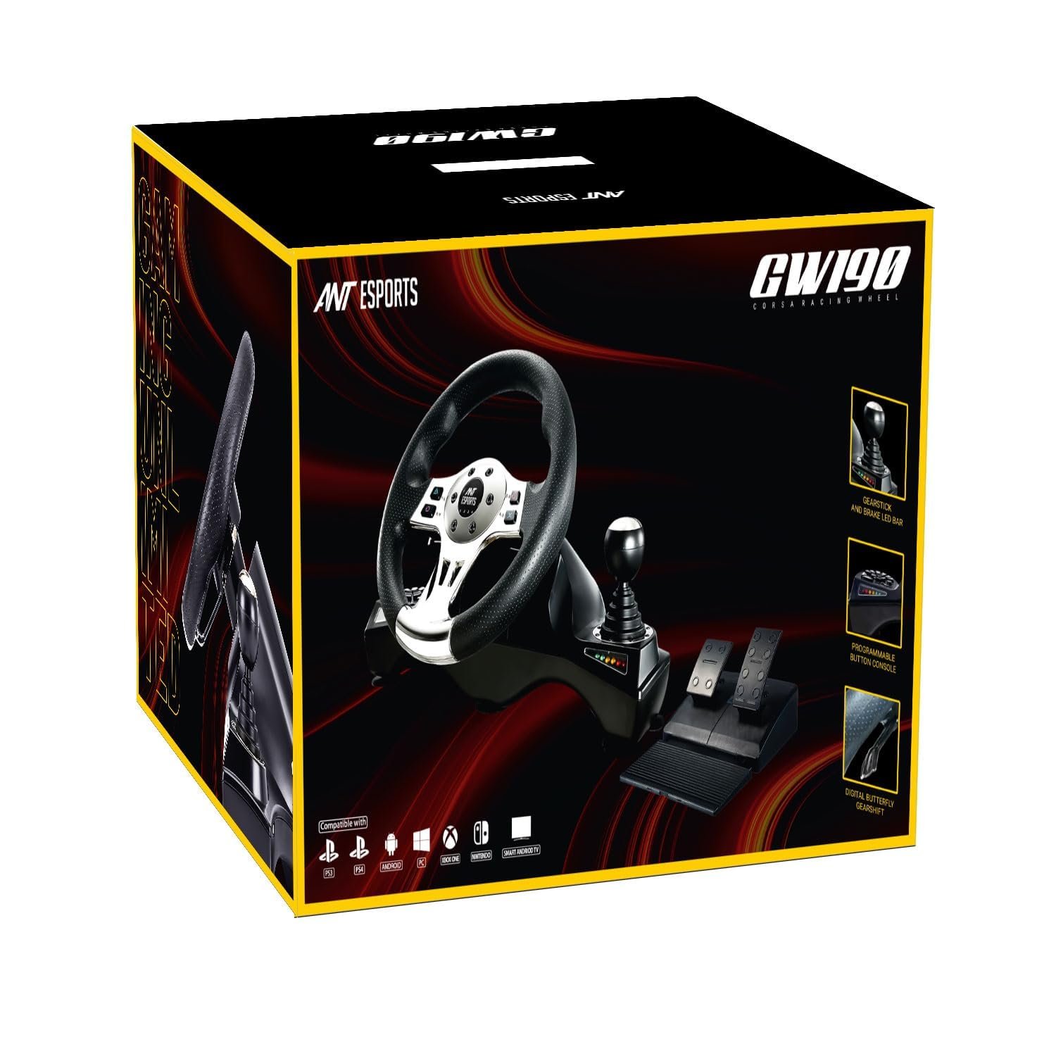 Ant Esports GW190 Racing Steering Wheel with Pedals & Shifter, 270° Rotation, Universal USB, Compatible with PC, PS4, PS3, Xbox One, Xbox Series X/S, Nintendo Switch & Android TV (Black/Silver) - Image 9