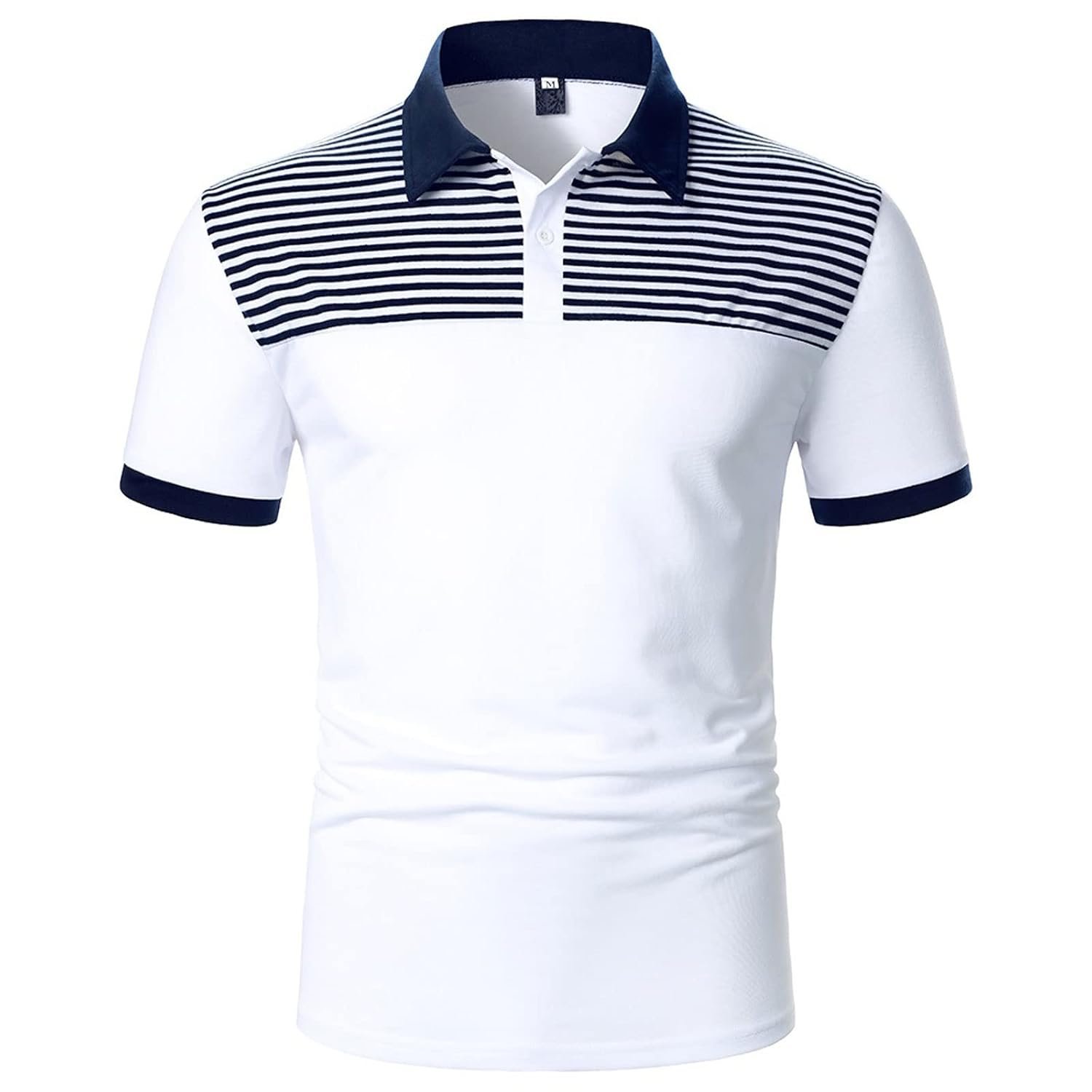 OLOMA Workout Shirts, Men Stripe Splicing Shirt Two color Splicing Tops Streetwear Casual Fashion Men Lapel Short Sleeves Shirt
