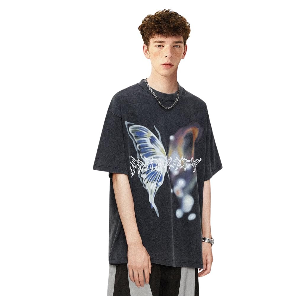Aelfric Eden Mens Oversized T Shirts Tees Butterfly Print Crew Neck Cotton Tops Streetwear Casual Shirt - Image 3