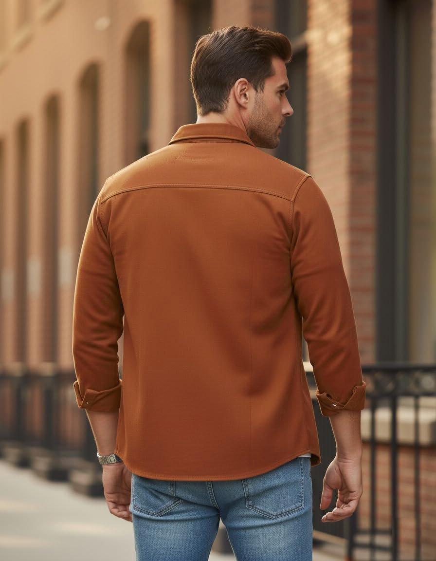 DEELMO Men’s Stylish Cotton Blend Casual Shirt || Full Sleeve Button-Down Shirt with Dual Flap Pockets || Comfortable Breathable Fabric || Perfect for Casual Office and Outing Wear - Image 4