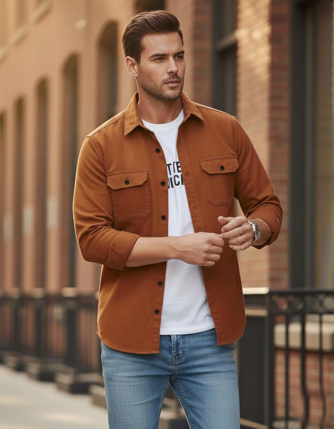 DEELMO Men’s Stylish Cotton Blend Casual Shirt || Full Sleeve Button-Down Shirt with Dual Flap Pockets || Comfortable Breathable Fabric || Perfect for Casual Office and Outing Wear - Image 5