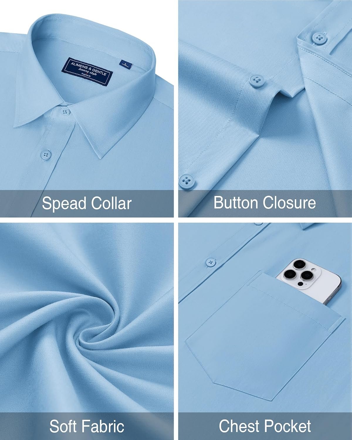 Alimens & Gentle Mens Dress Shirts Long Sleeve Wrinkle Free Stretch Business Casual Button Down Shirts - Image 6