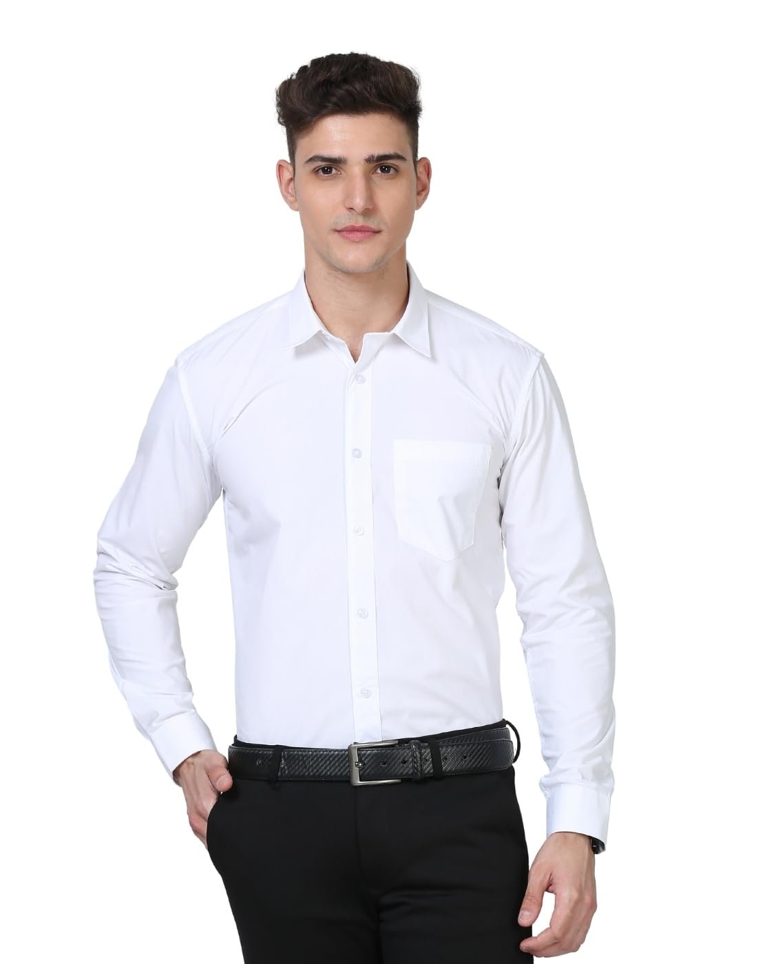 Scott International Men's Formal Shirt | Full Sleeve Wrinkle Resistant Cotton Blend | Spread Collar Regular Fit | Office, Business & Casual Wear | Solid Plain