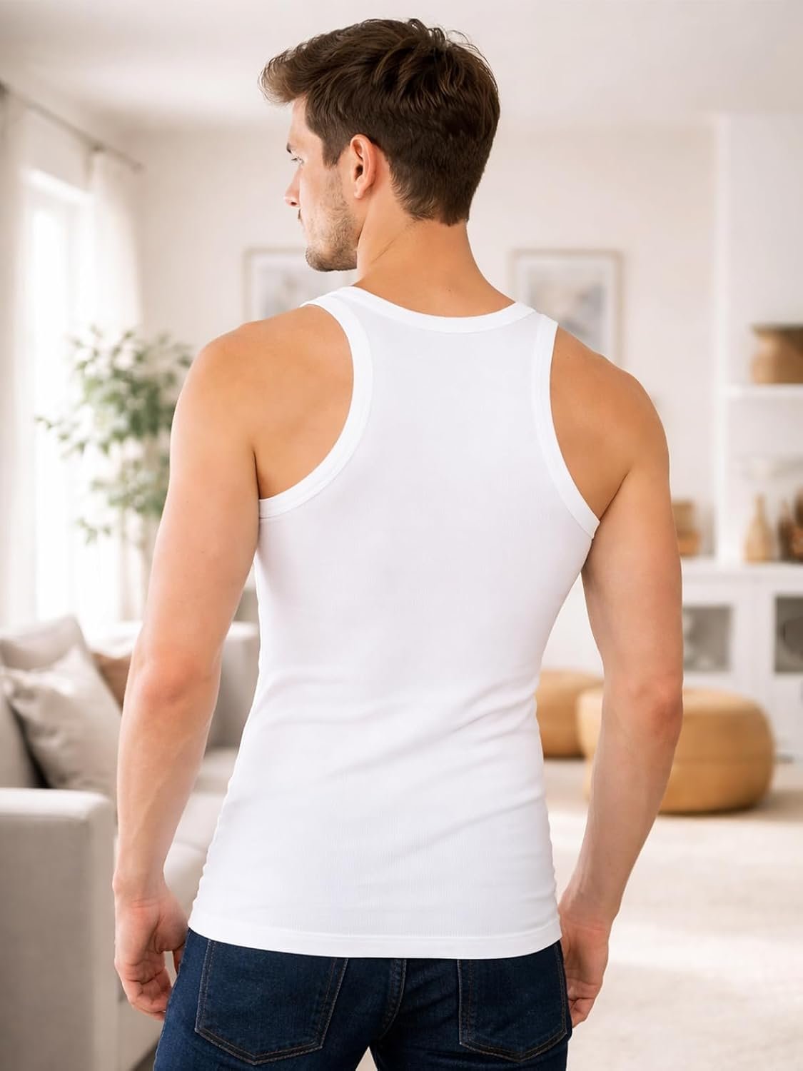 Lux Cozi Men's White Round Neck Sleeveless Cotton Vest (Pack of 3) - Image 2