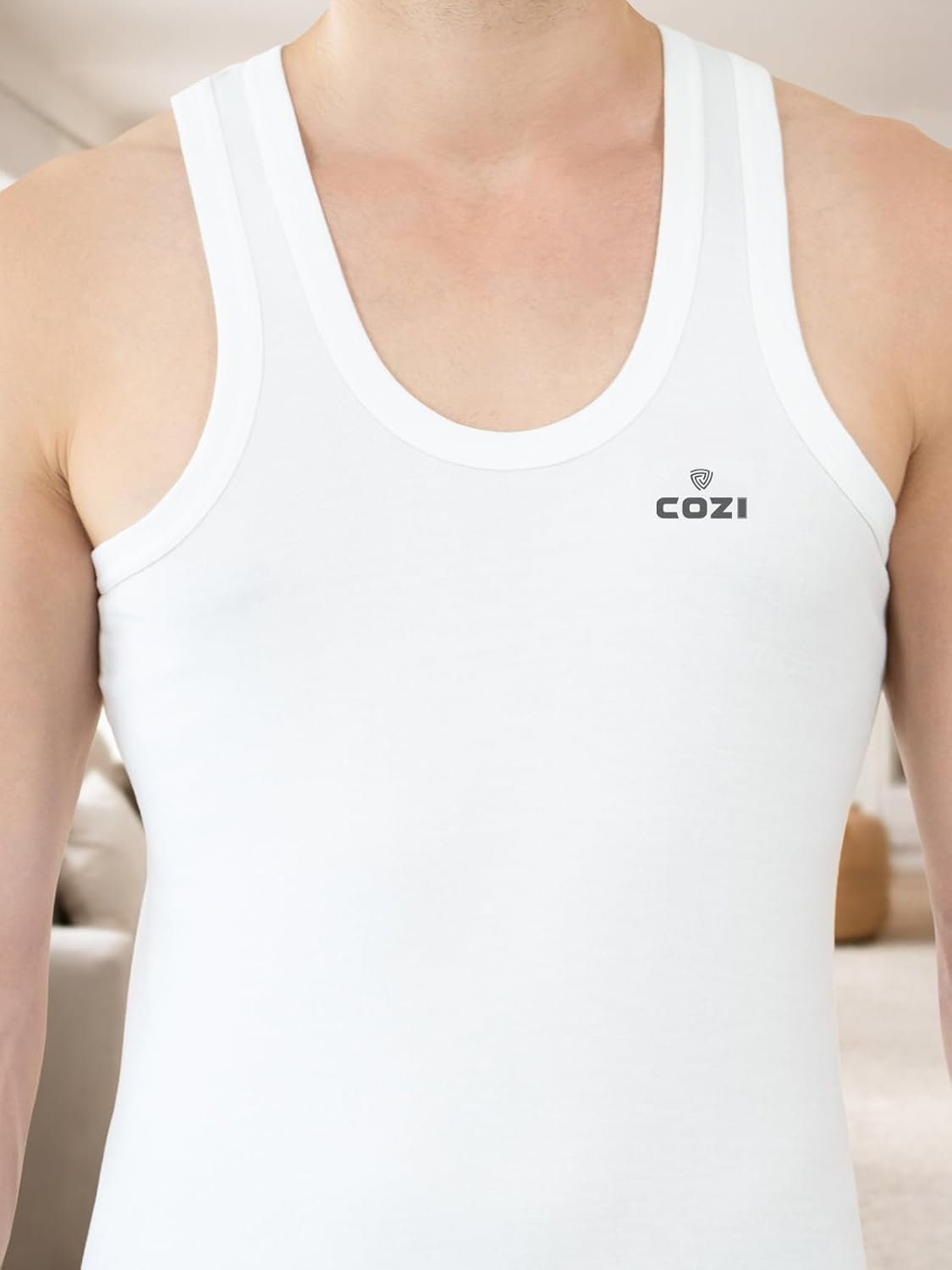 Lux Cozi Men's White Round Neck Sleeveless Cotton Vest (Pack of 3) - Image 6