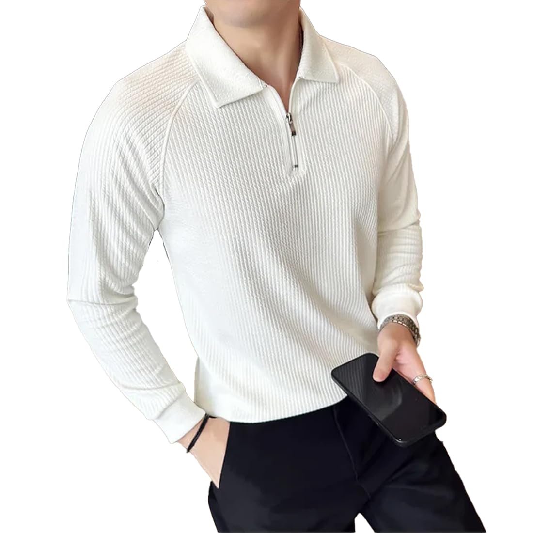 madfrog Men Solid Zip Polo Neck Full Sleeve Polyester Blend Regular & Comfort Fit T-Shirt for Men's