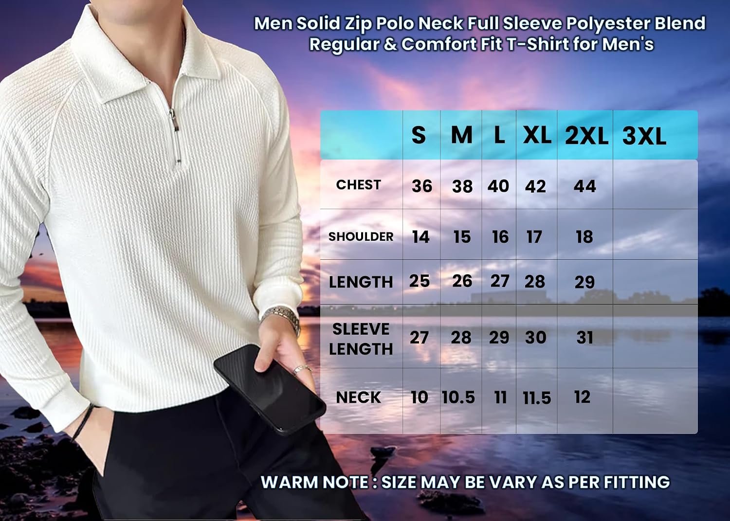 madfrog Men Solid Zip Polo Neck Full Sleeve Polyester Blend Regular & Comfort Fit T-Shirt for Men's - Image 2