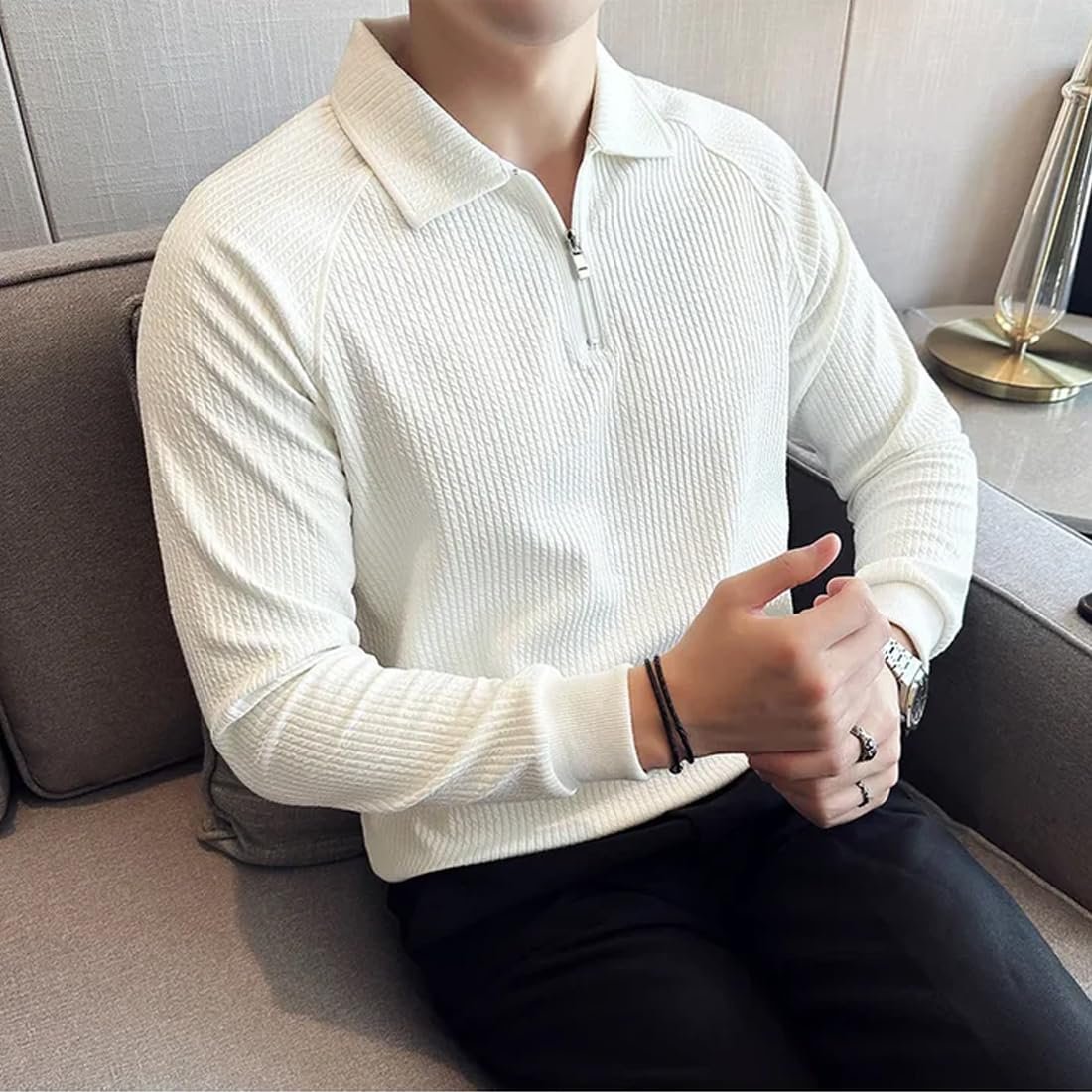 madfrog Men Solid Zip Polo Neck Full Sleeve Polyester Blend Regular & Comfort Fit T-Shirt for Men's - Image 6