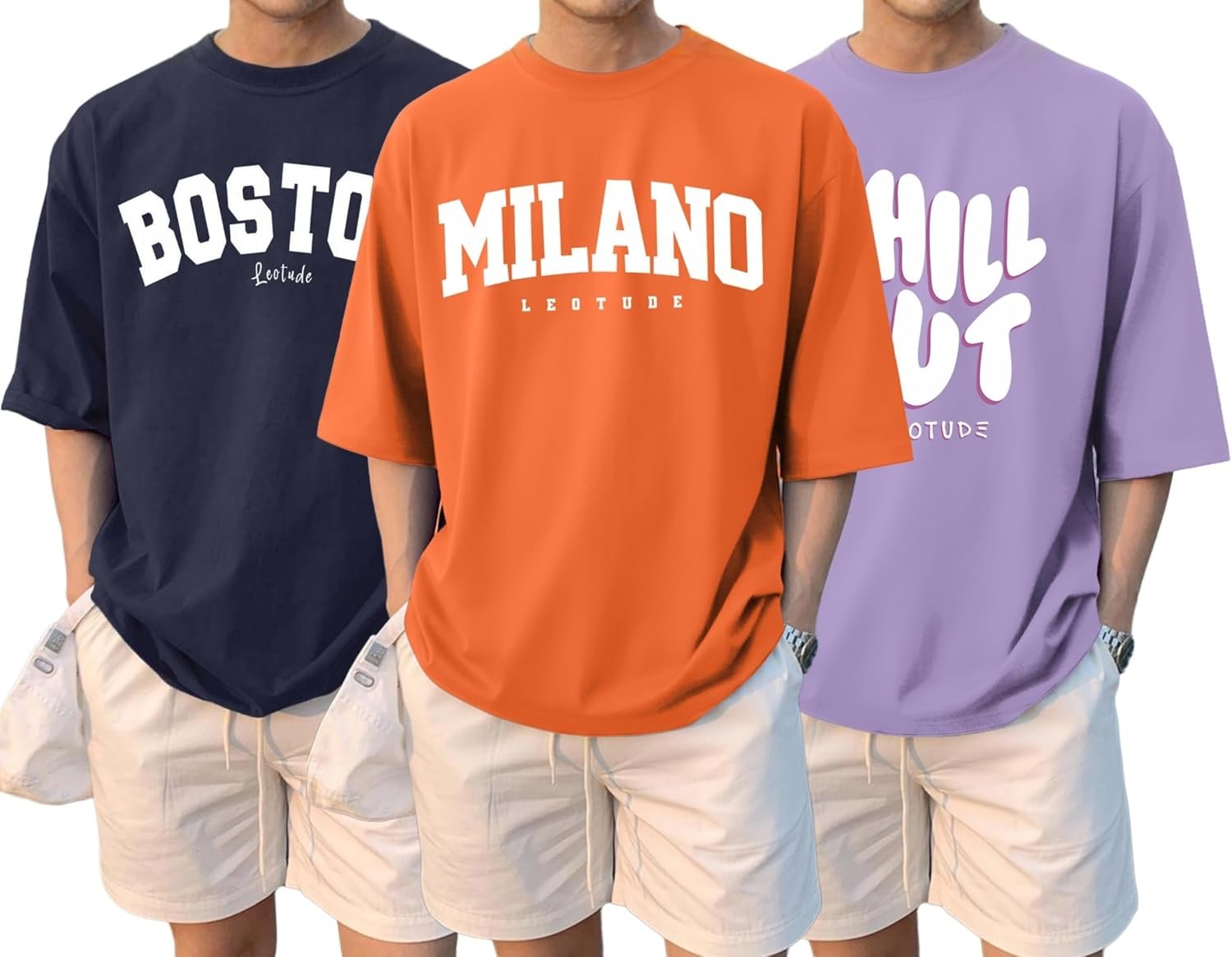 LEOTUDE Men’S Oversize Graphic Printed Combo Pack of 3 T-Shirt | Round