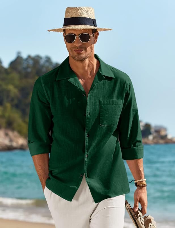 Combo of Men’s Casual Cotton Blend Shirt || Long Sleeve Button Down with Spread Collar | Lightweight Breathable Fabric | Stylish Solid Shirt for Beach, Office & Everyday Wear Pack of 2 - Image 5