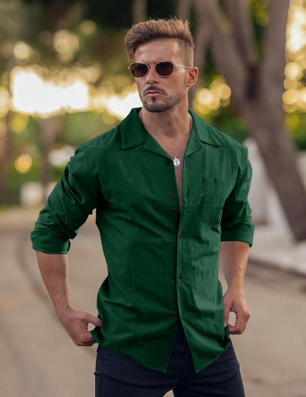 Combo of Men’s Casual Cotton Blend Shirt || Long Sleeve Button Down with Spread Collar | Lightweight Breathable Fabric | Stylish Solid Shirt for Beach, Office & Everyday Wear Pack of 2 - Image 7