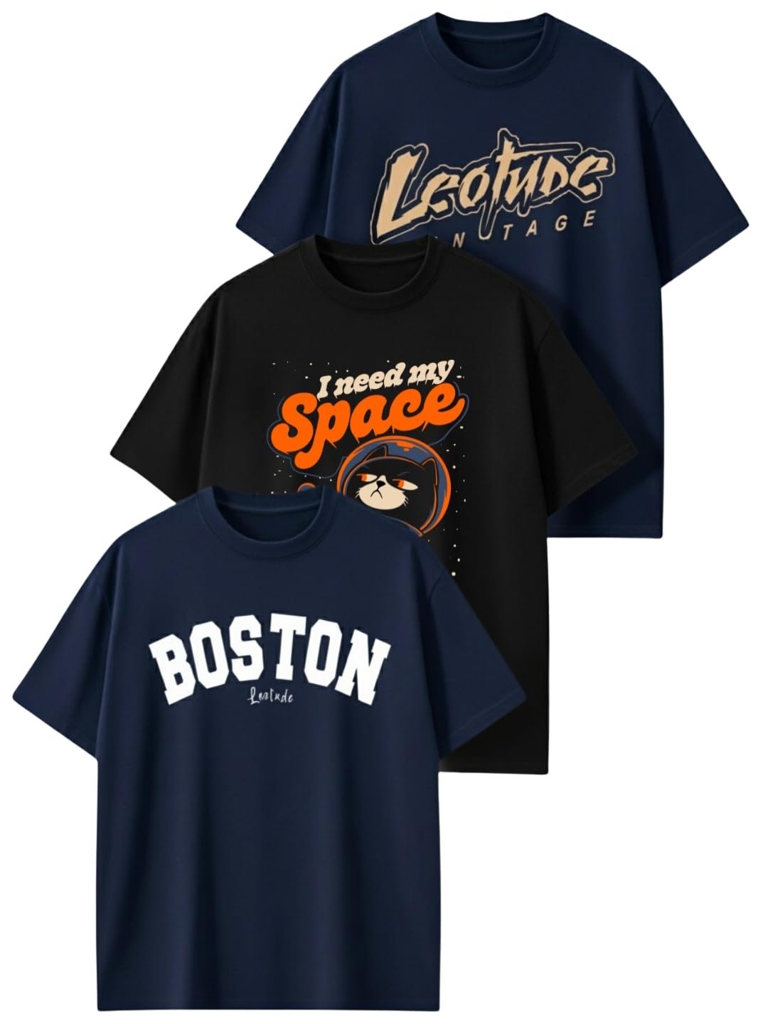 LEOTUDE Oversized Half Sleeve Cottonblend Graphic Print Round Neck