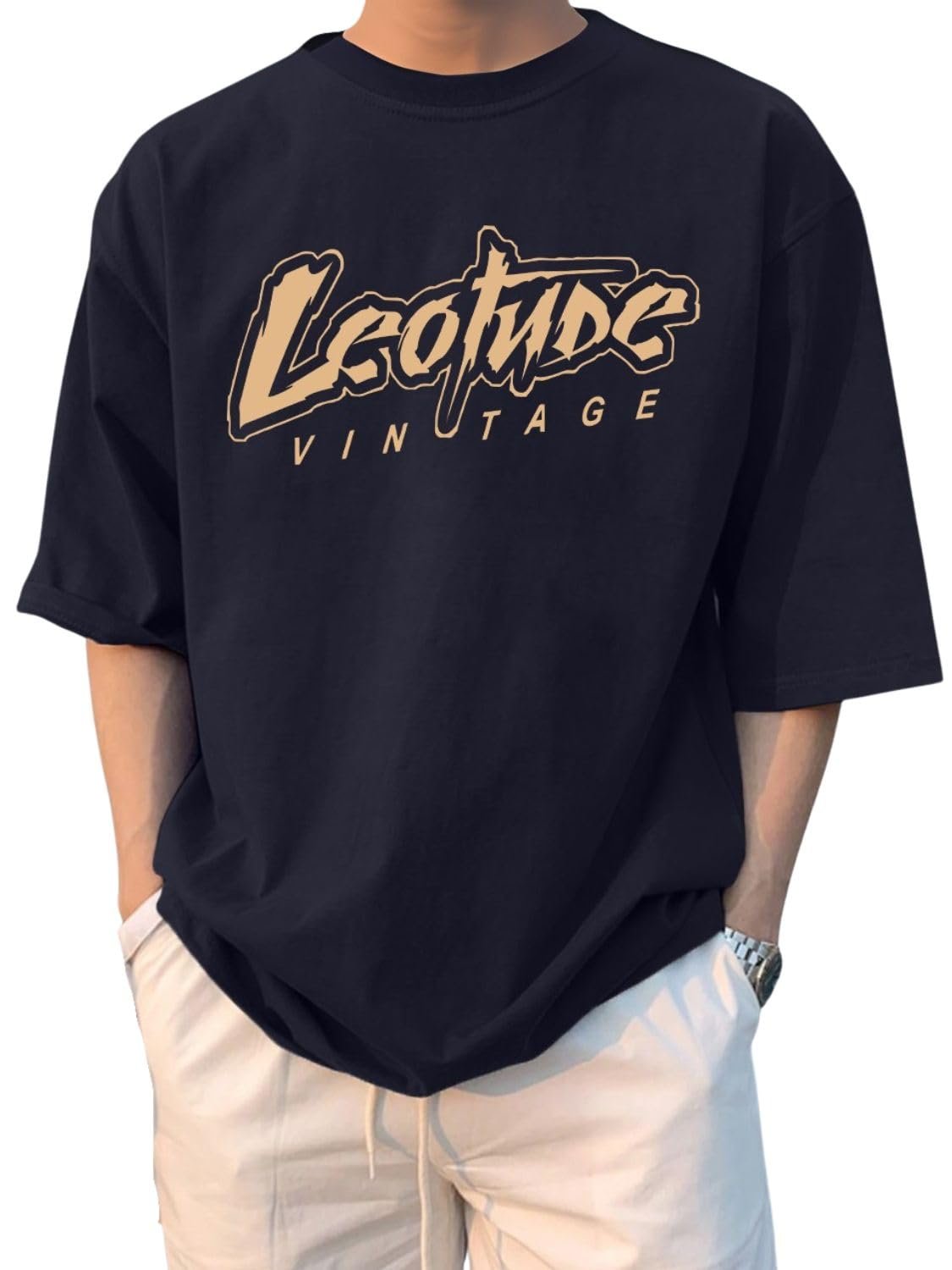 LEOTUDE Oversized Half Sleeve Cottonblend Graphic Print Round Neck - Image 5