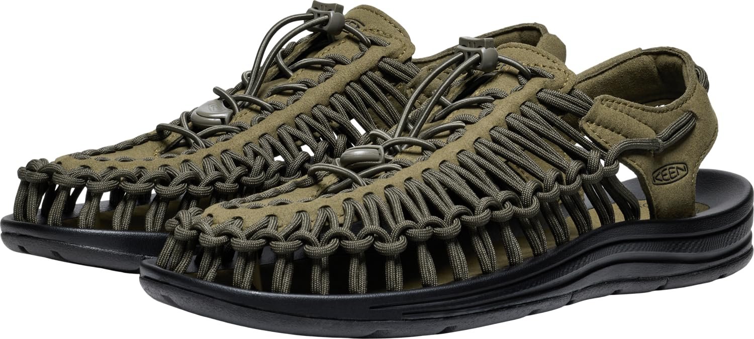 KEEN Men's UNEEK Classic Two Cord Sandal, Dark Olive/Black, 9.5 - Image 3