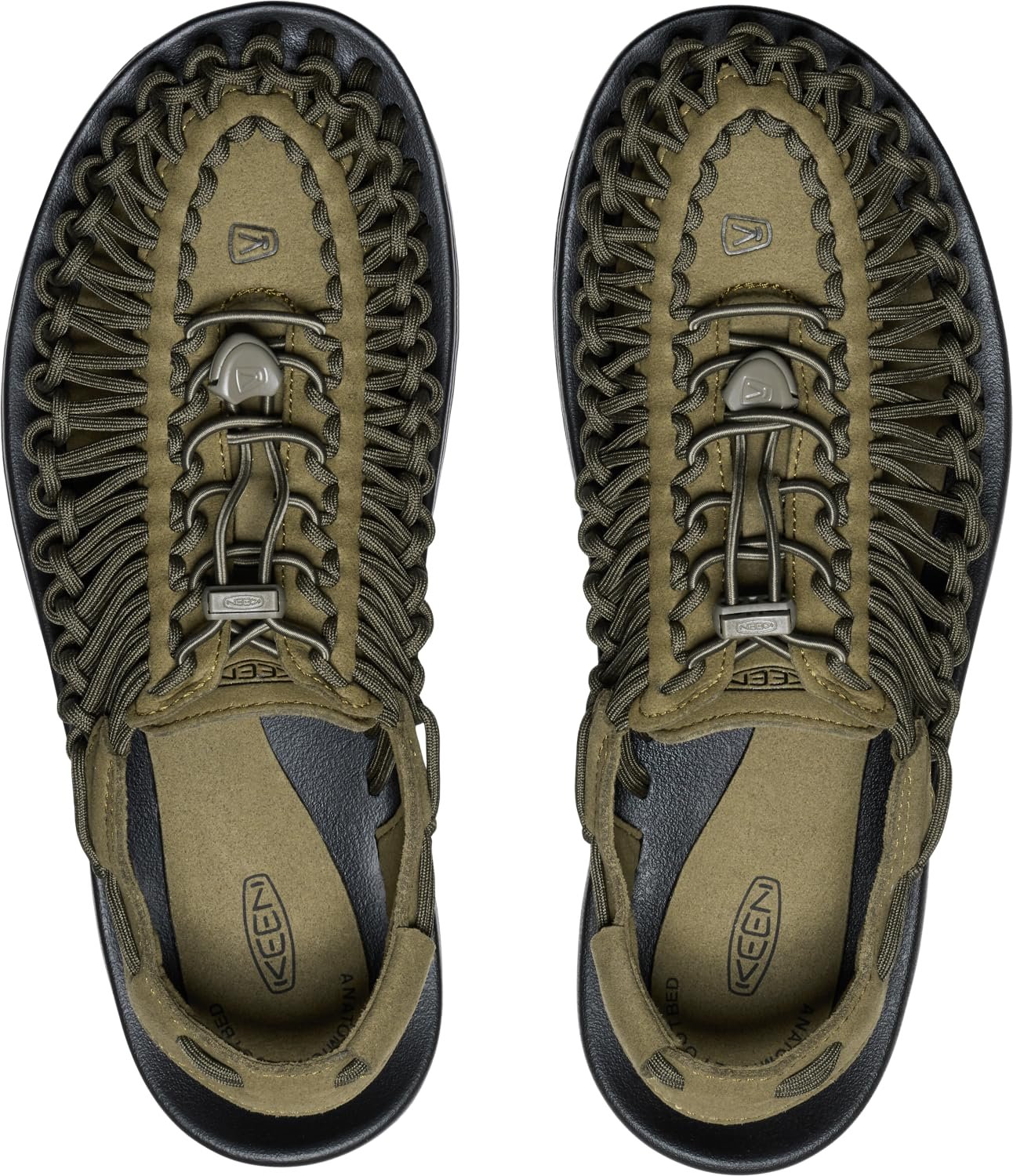 KEEN Men's UNEEK Classic Two Cord Sandal, Dark Olive/Black, 9.5