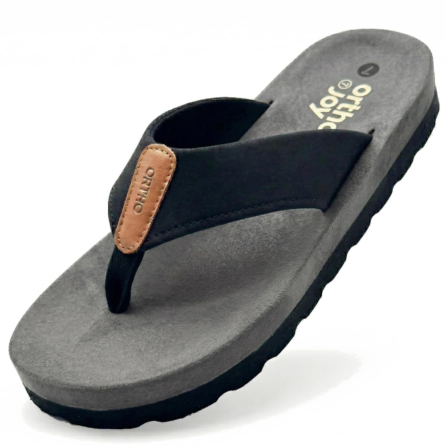ORTHO JOY Men’s Orthopedic Flip Flop Sandals, Comfortable Cushioned Toe Post Slippers with Supportive Footbed.