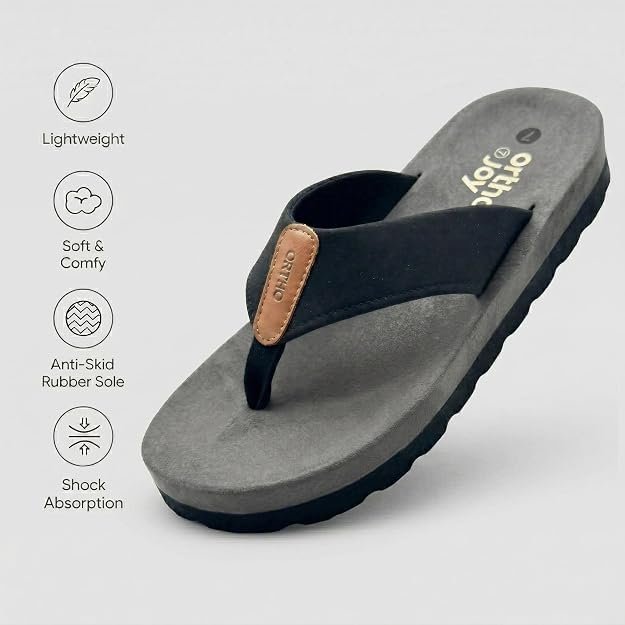 ORTHO JOY Men’s Orthopedic Flip Flop Sandals, Comfortable Cushioned Toe Post Slippers with Supportive Footbed. - Image 2
