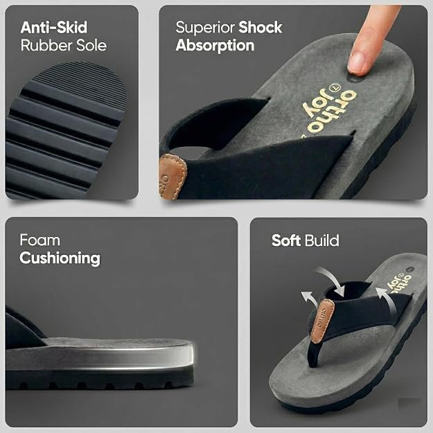 ORTHO JOY Men’s Orthopedic Flip Flop Sandals, Comfortable Cushioned Toe Post Slippers with Supportive Footbed. - Image 3