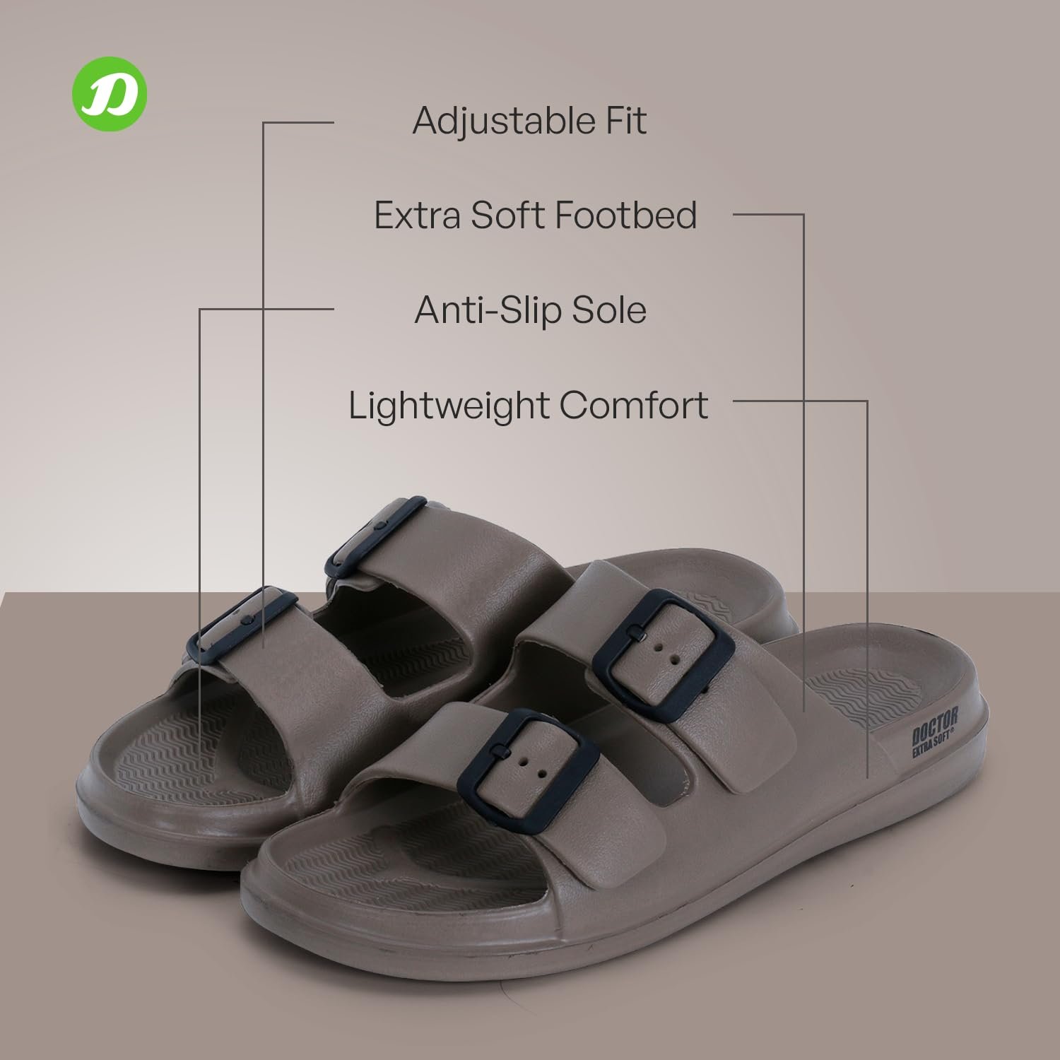 DOCTOR EXTRA SOFT Men's Classic Cushion Sliders/Slippers With Adjustable Buckle Strap For Adult|Comfortable & Lightweight|Stylish & Anti-Skid|Waterproof & Everyday Flip Flops For Gents & Boys D-505 - Image 5