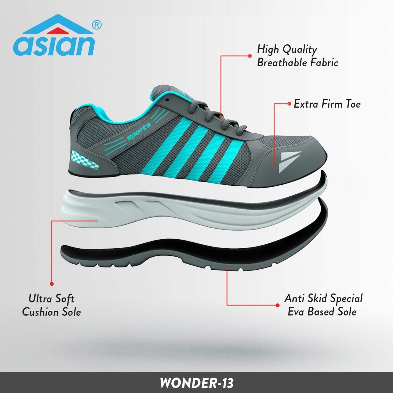 ASIAN Wonder-13 Men's Running Shoe | Lightweight Sports Design, Soft Cushioning, Reliable Grip for Casual, Travel & Gym - Image 3