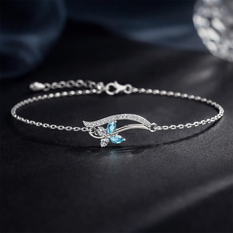 Clara 925 Silver Butterfly Pendant Earring Chain Bracelet Ring for Women | Jewellery Set | Platinum Plated | Swiss Zirconia | Gift for Girls