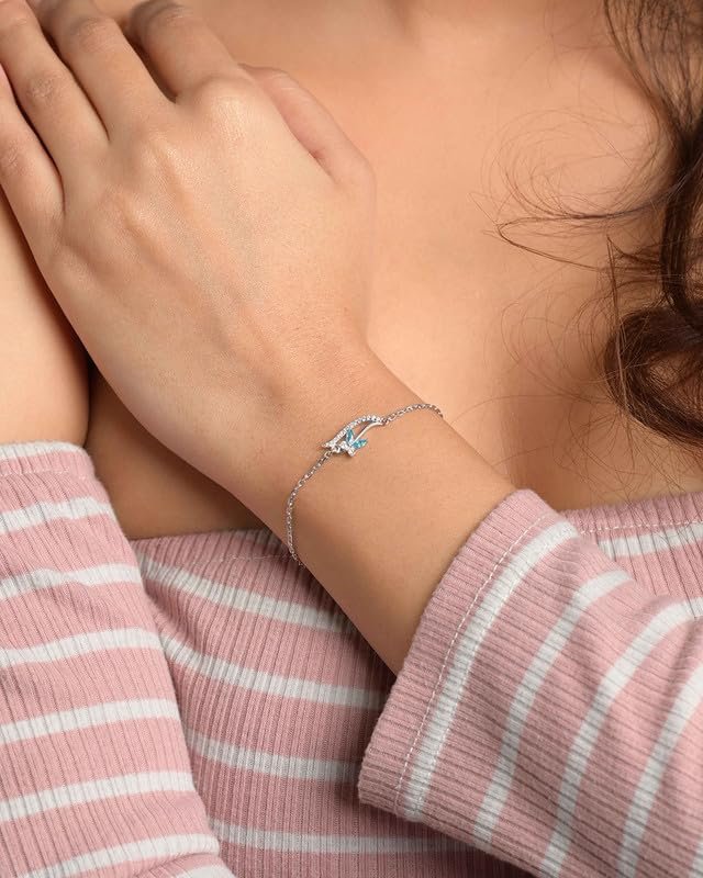 Clara 925 Silver Butterfly Pendant Earring Chain Bracelet Ring for Women | Jewellery Set | Platinum Plated | Swiss Zirconia | Gift for Girls - Image 3