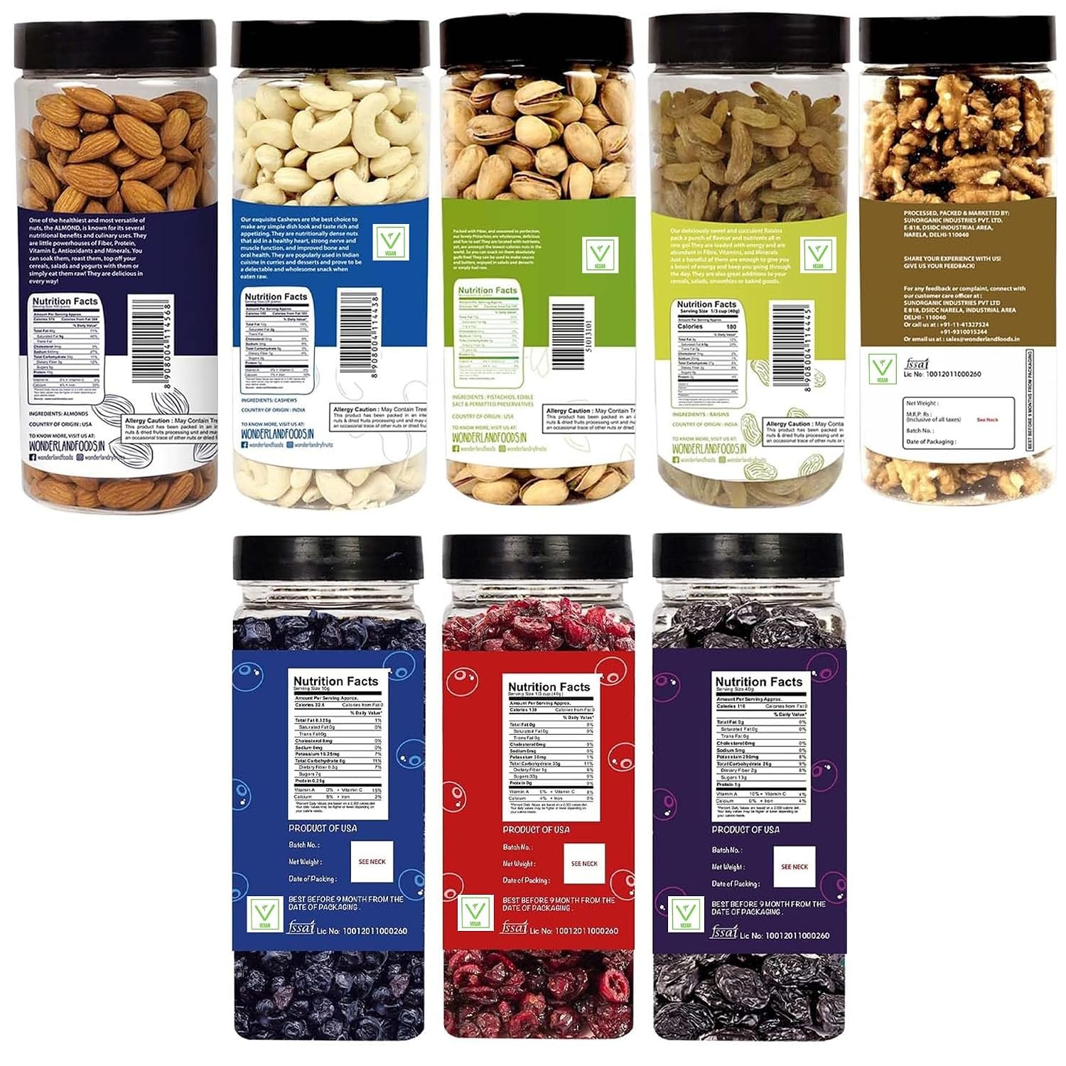 WONDERLAND FOODS (DEVICE) 3050G Dry Fruits Combo Almond, Cashew, Pista, Raisin 500G Each, Walnut Kernels 350G, Blueberry 250G, Prunes 250G, Sliced Cranberry 200G Jar - Image 3