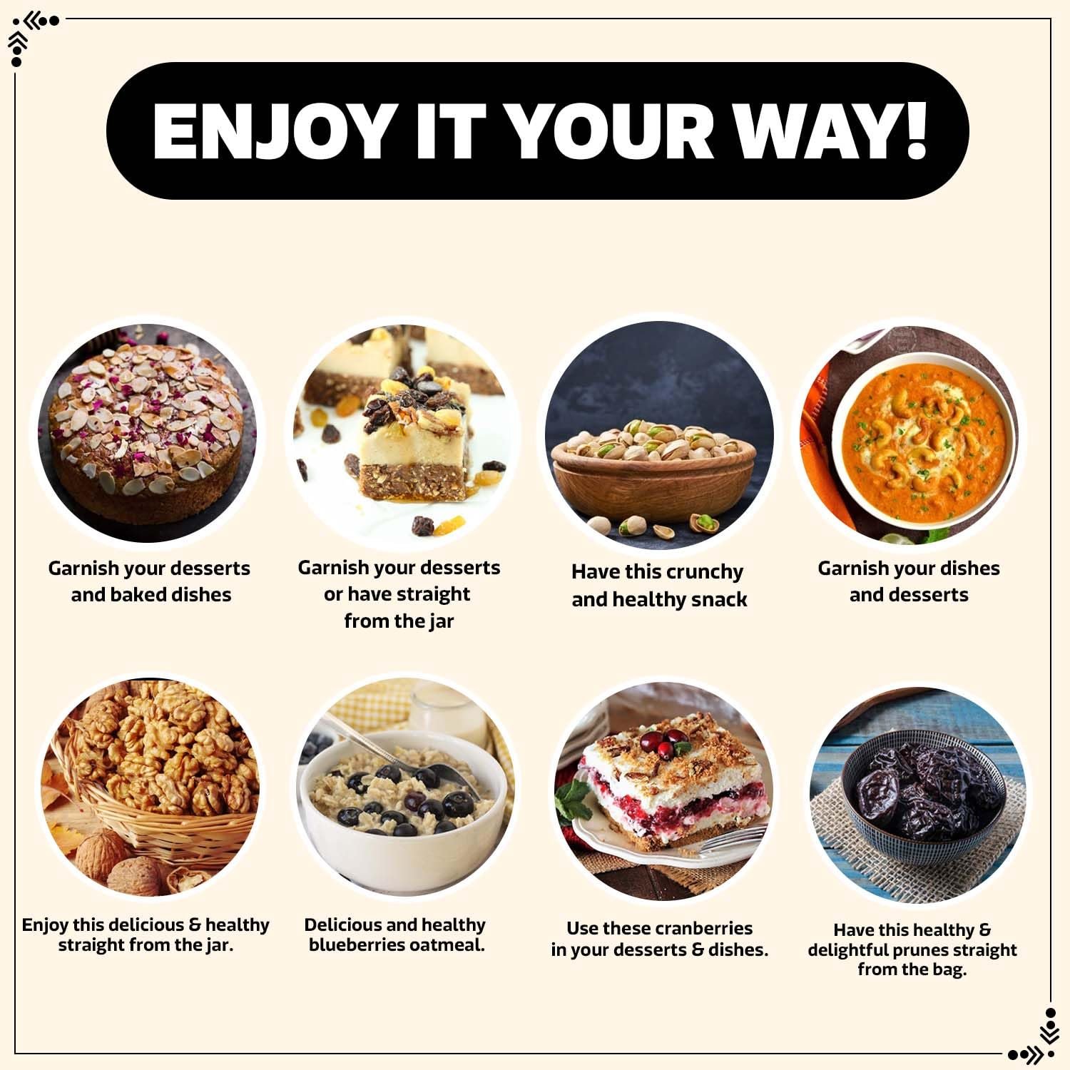 WONDERLAND FOODS (DEVICE) 3050G Dry Fruits Combo Almond, Cashew, Pista, Raisin 500G Each, Walnut Kernels 350G, Blueberry 250G, Prunes 250G, Sliced Cranberry 200G Jar - Image 6