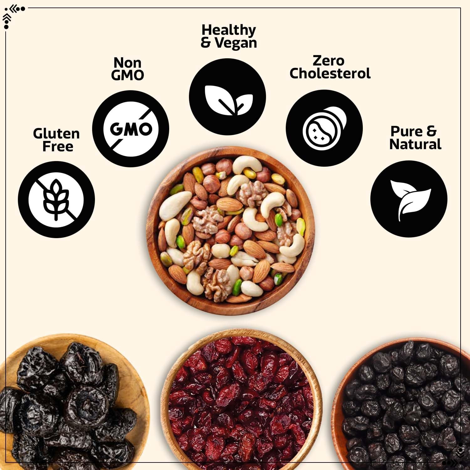 WONDERLAND FOODS (DEVICE) 3050G Dry Fruits Combo Almond, Cashew, Pista, Raisin 500G Each, Walnut Kernels 350G, Blueberry 250G, Prunes 250G, Sliced Cranberry 200G Jar - Image 7
