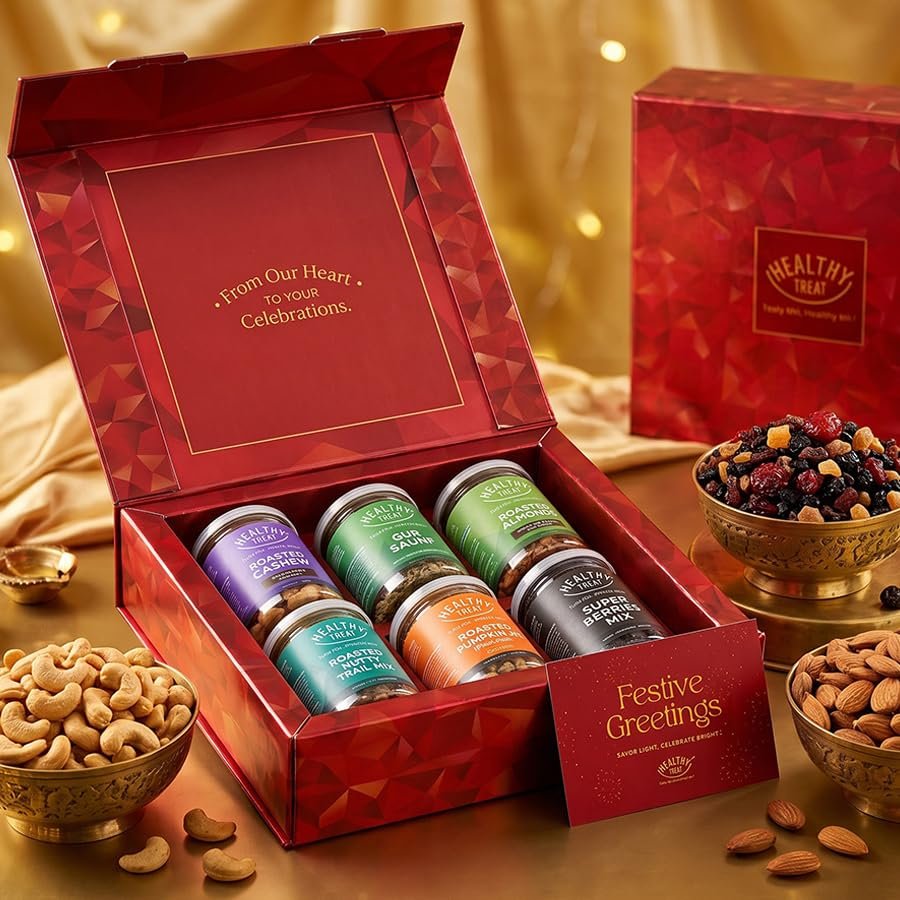 Healthy Treat Royal Treat Gift Hamper – Premium Roasted Dry Fruits & Healthy Snacks Gift Box with Festive Greeting Card | Rakhi Gift Hamper | Birthday, Anniversary & Wedding Gift-Hampers | Perfect Gifts for Family & Friends | Corporate Gifting - Image 9