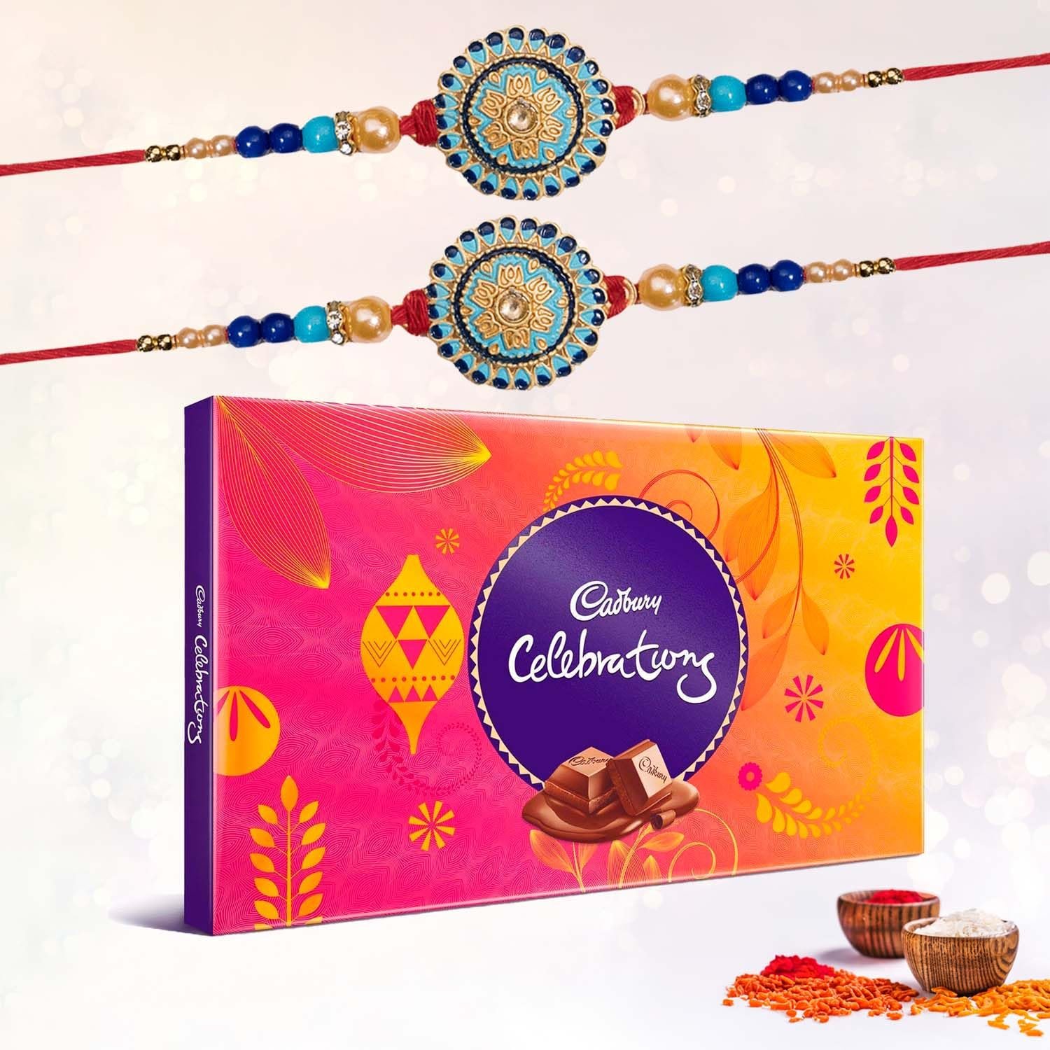 Gifticon Rakhi Gift set for Brother Bundled with 2 Rakhis | Celebrations | Roli Chawal | Greeting card | IB4