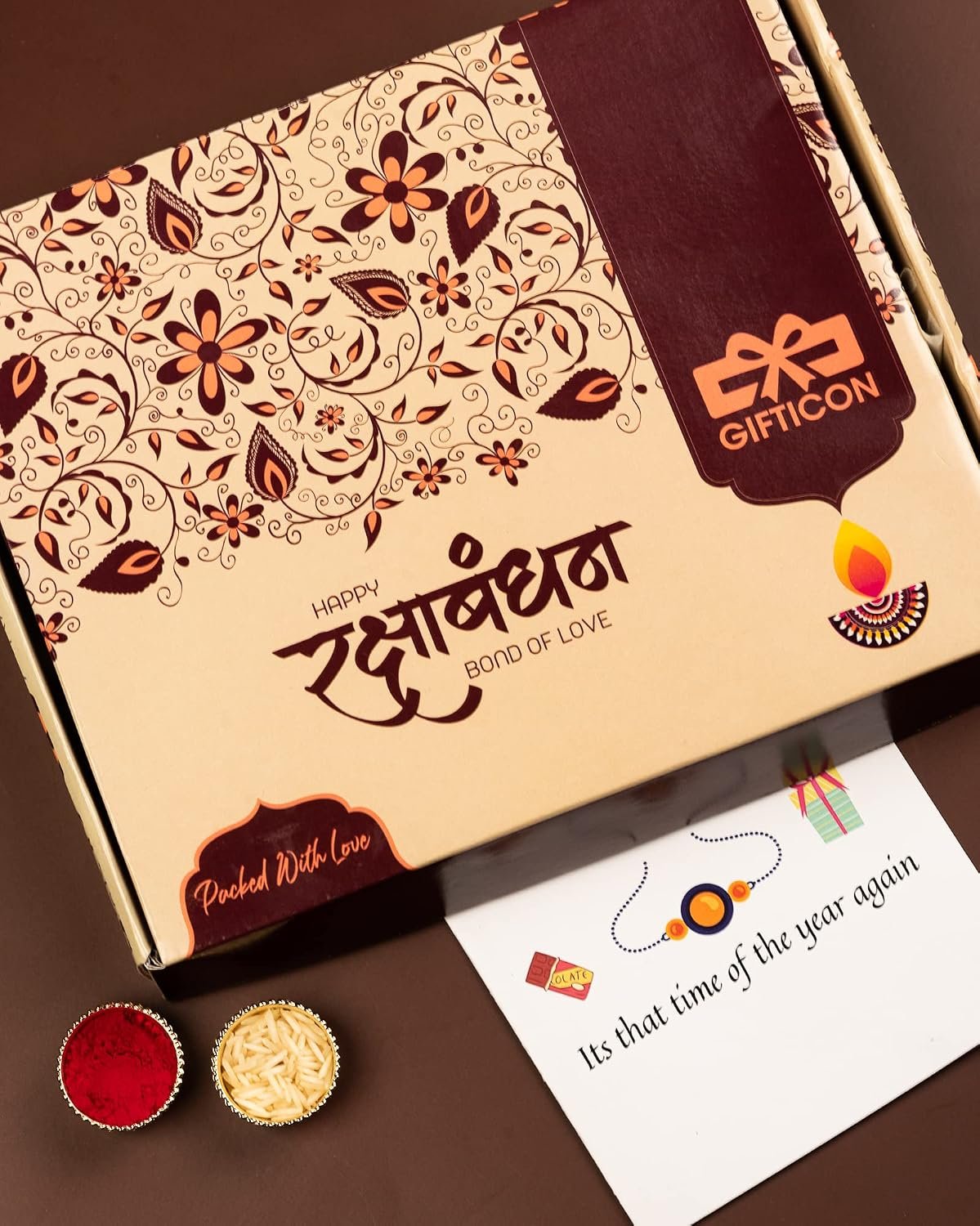 Gifticon Rakhi Gift set for Brother Bundled with 2 Rakhis | Celebrations | Roli Chawal | Greeting card | IB4 - Image 3