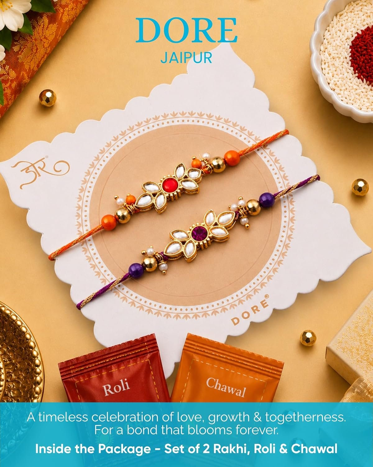 Hyperfoods® Rakhi Set for Brother and Bhabhi RawFruit Gifts From The Orchards Dry fruit 120 Grams(Cashews, Almonds, Pista, Raisins 30Gms Each) & 2 Brittle(100 Gm Each) with Rakhi Hamper For Brother with Roli & Rice - Image 2