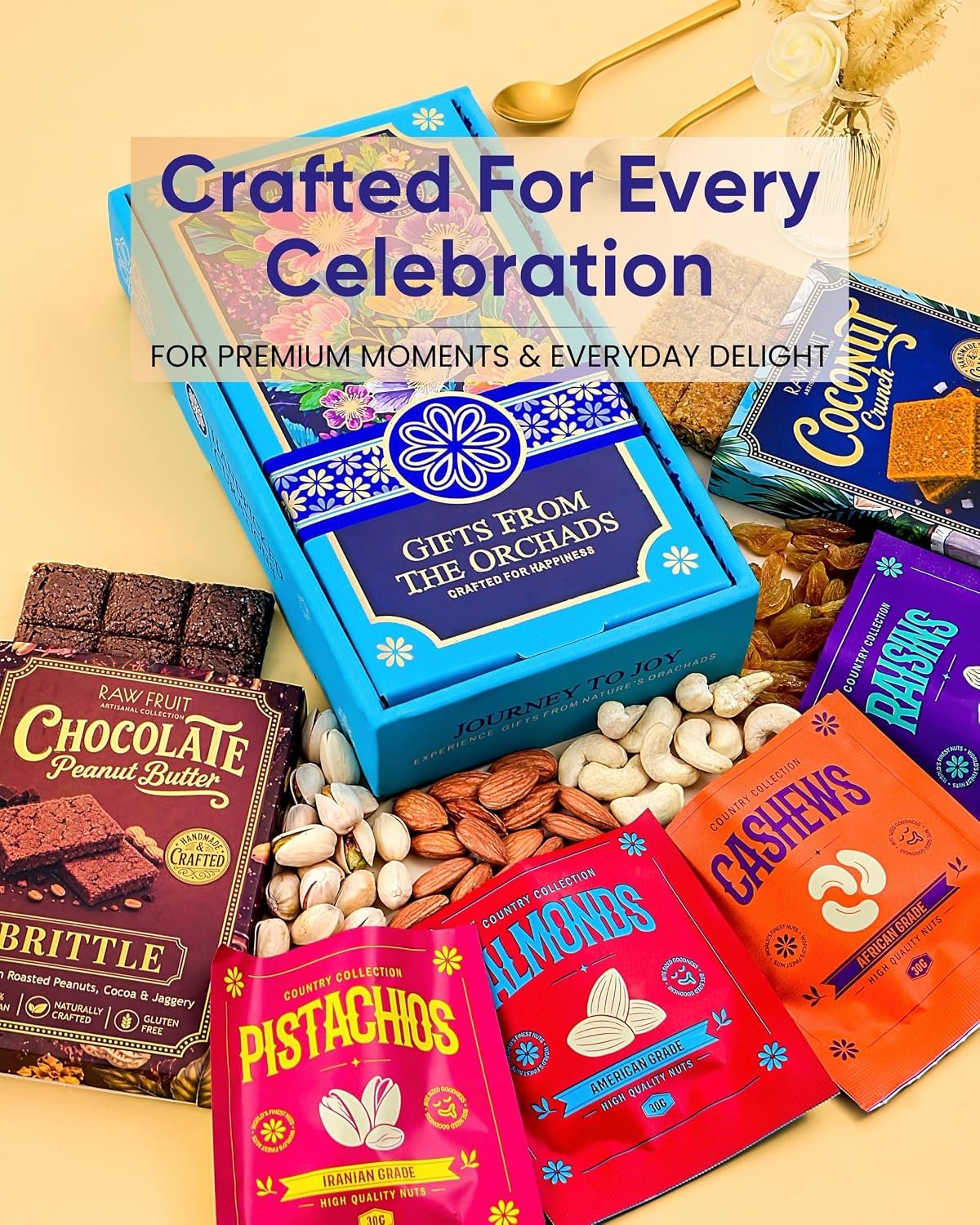Hyperfoods® Rakhi Set for Brother and Bhabhi RawFruit Gifts From The Orchards Dry fruit 120 Grams(Cashews, Almonds, Pista, Raisins 30Gms Each) & 2 Brittle(100 Gm Each) with Rakhi Hamper For Brother with Roli & Rice - Image 4