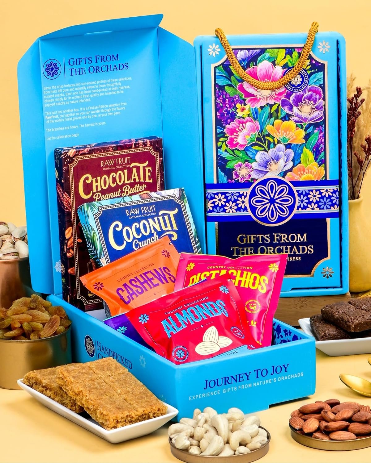 Hyperfoods® Rakhi Set for Brother and Bhabhi RawFruit Gifts From The Orchards Dry fruit 120 Grams(Cashews, Almonds, Pista, Raisins 30Gms Each) & 2 Brittle(100 Gm Each) with Rakhi Hamper For Brother with Roli & Rice - Image 5