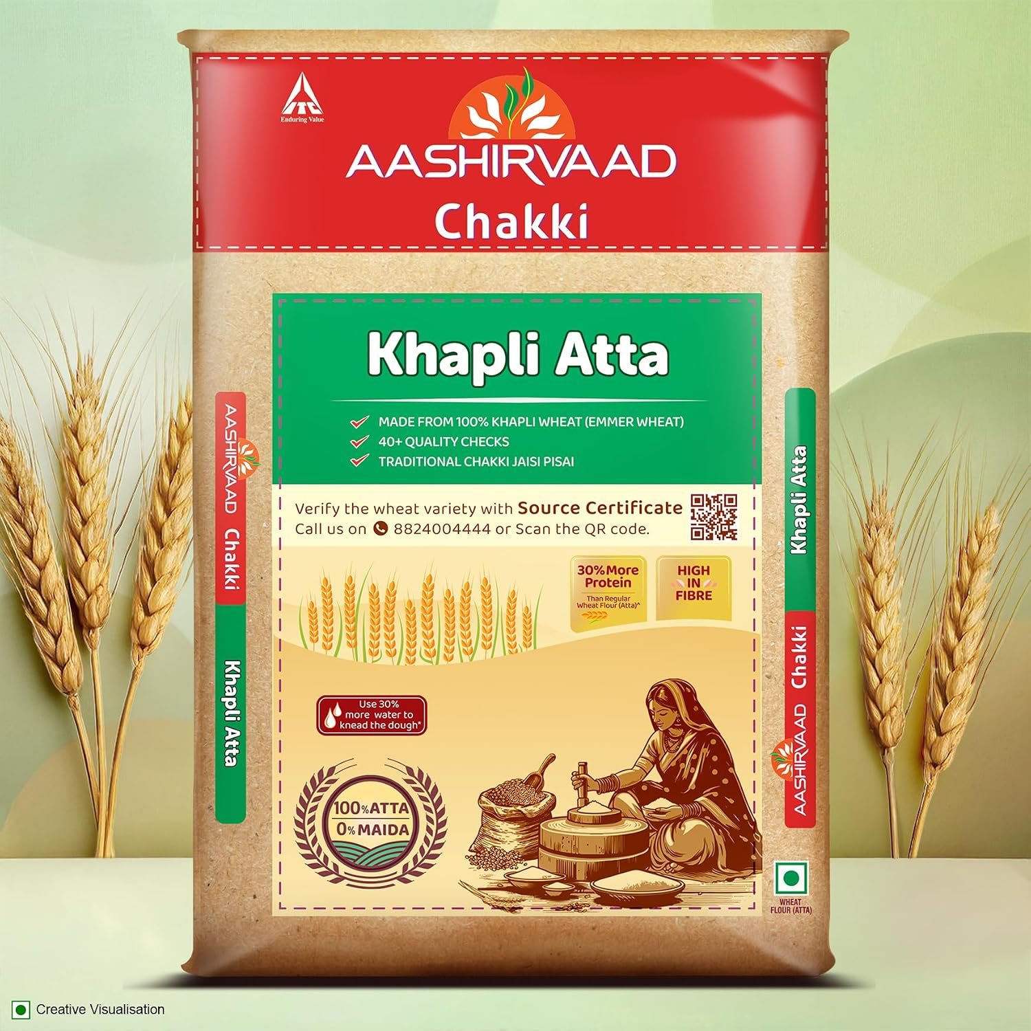 Aashirvaad Khapli Atta 1KG | Emmer Wheat Flour | High Fiber & Protein | Aids Digestion | Ancient Grain |Soft & Nutritious Rotis - Image 3