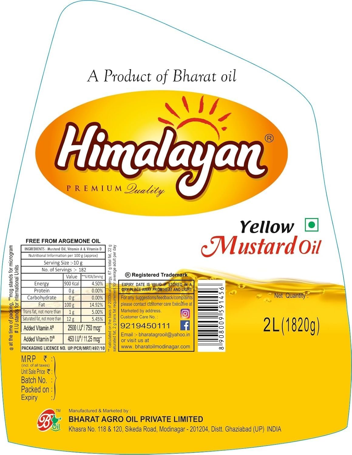 Himalayan Yellow Mustard Oil 2 Litre Fortified with Vitamin A & D Suitable for Daily Healthy Cooking (Pack of 2) - Image 3