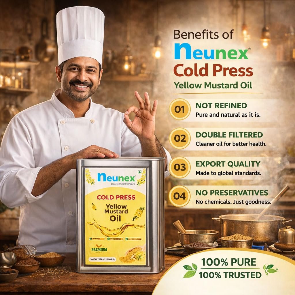NEUNEX Premium Cold Pressed Mustard Oil 15 Liter | 100% Natural & Pure Rich Aroma | A1 Grade Real Yellow Mustard Seeds Oil (0% Trans Fat) | Pili Sarso Oil | Manage Cholesterol, Rich in Omega 3 & Vitamin E | Healthy & Unrefined - Image 4
