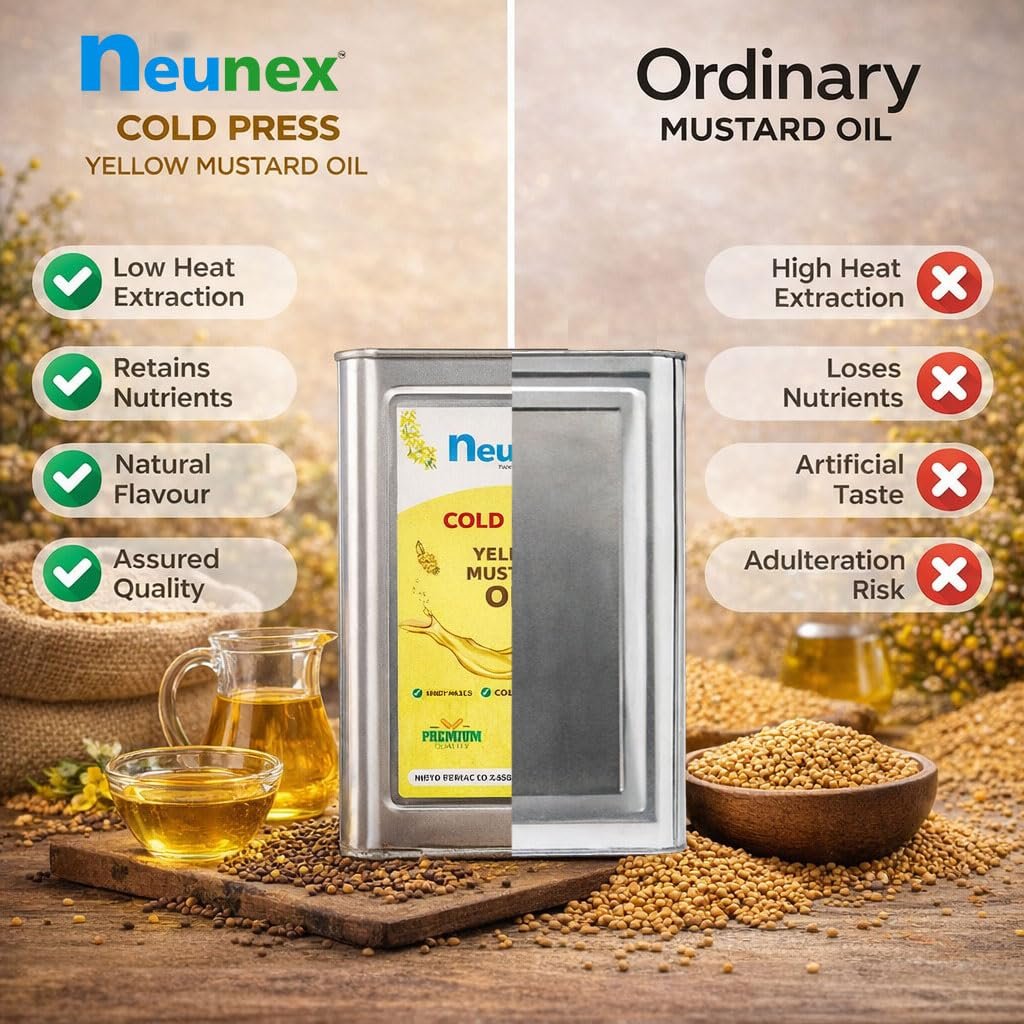 NEUNEX Premium Cold Pressed Mustard Oil 15 Liter | 100% Natural & Pure Rich Aroma | A1 Grade Real Yellow Mustard Seeds Oil (0% Trans Fat) | Pili Sarso Oil | Manage Cholesterol, Rich in Omega 3 & Vitamin E | Healthy & Unrefined - Image 5