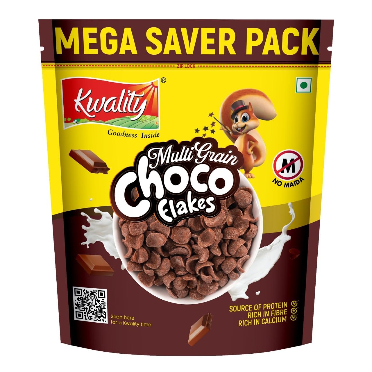 Kwality Choco Flakes 1.2 Kg | Crispy, Wholesome Cereal Made with Whole Wheat | Zero Maida and No Preservatives | Packed with Fiber, Protein