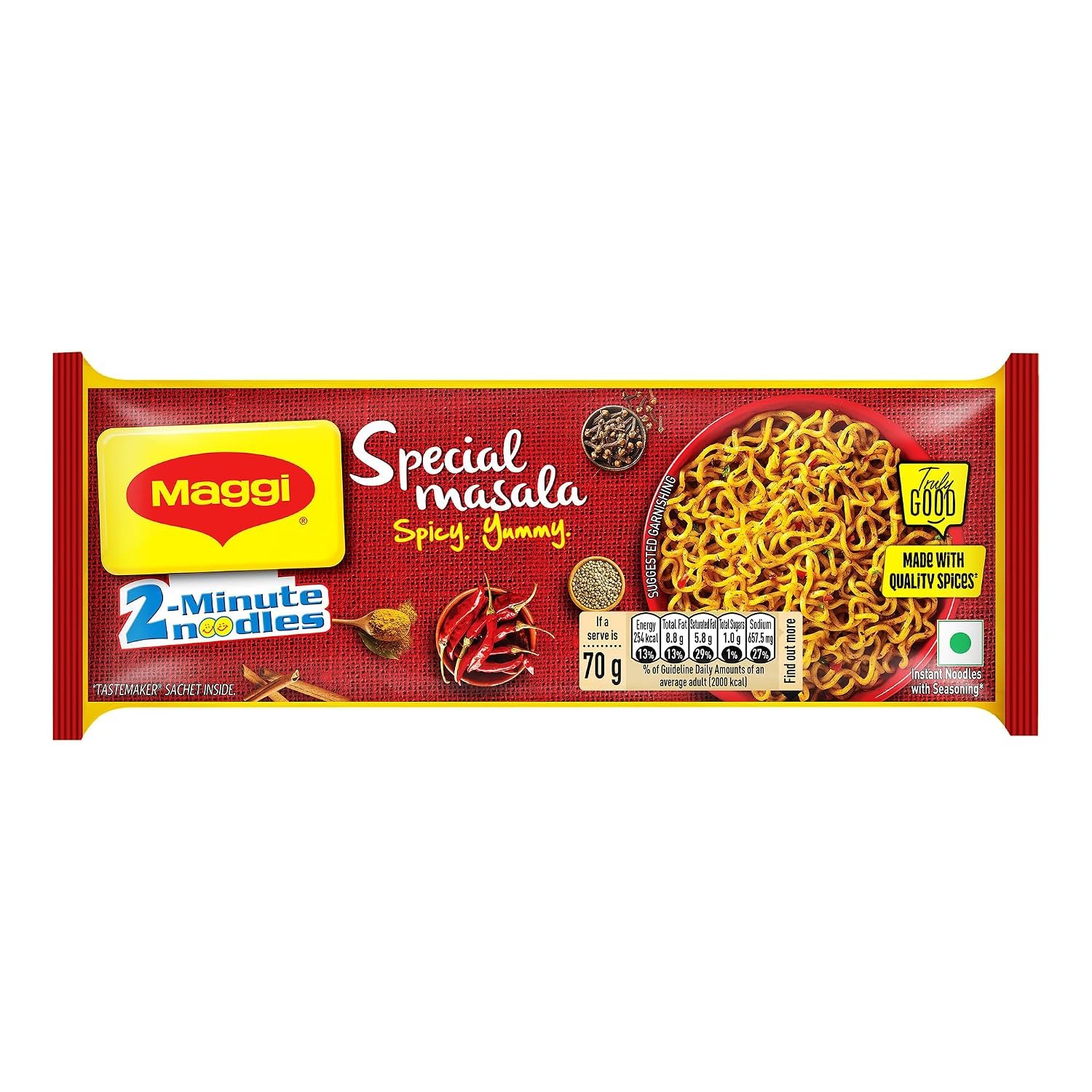 MAGGI 2-Minute Special Masala Instant Noodles,280g/300g (Weight May Vary) | Classic special masala flavour instant noodles in a bigger multi-serve pouch, ready in 2 minutes