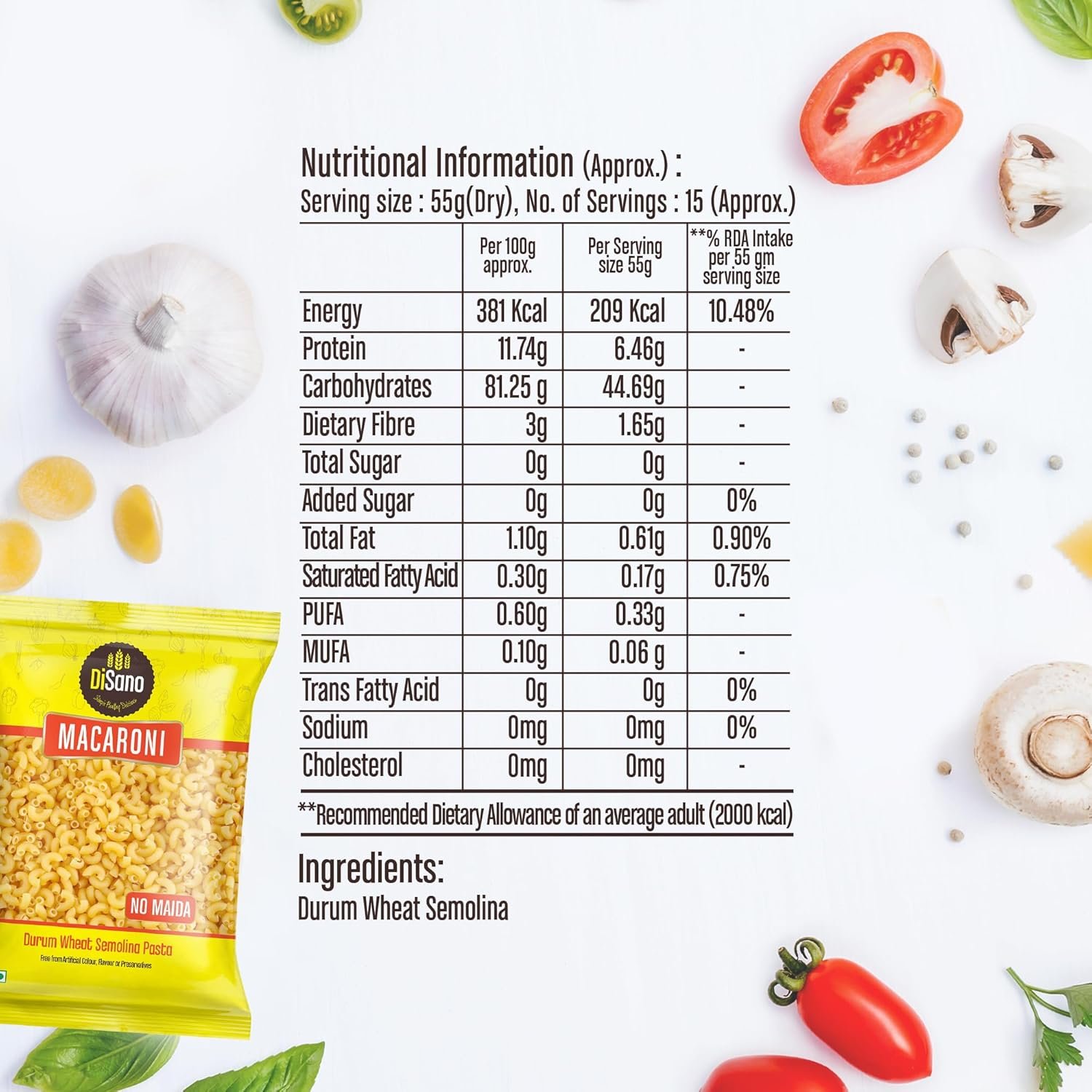 DiSano Macaroni Pasta 850g, Healthy Pasta, Made with 100% Durum Wheat Semolina, 100% Suji, No Maida, Source of Protein & Fibre, Non-Sticky - Image 2