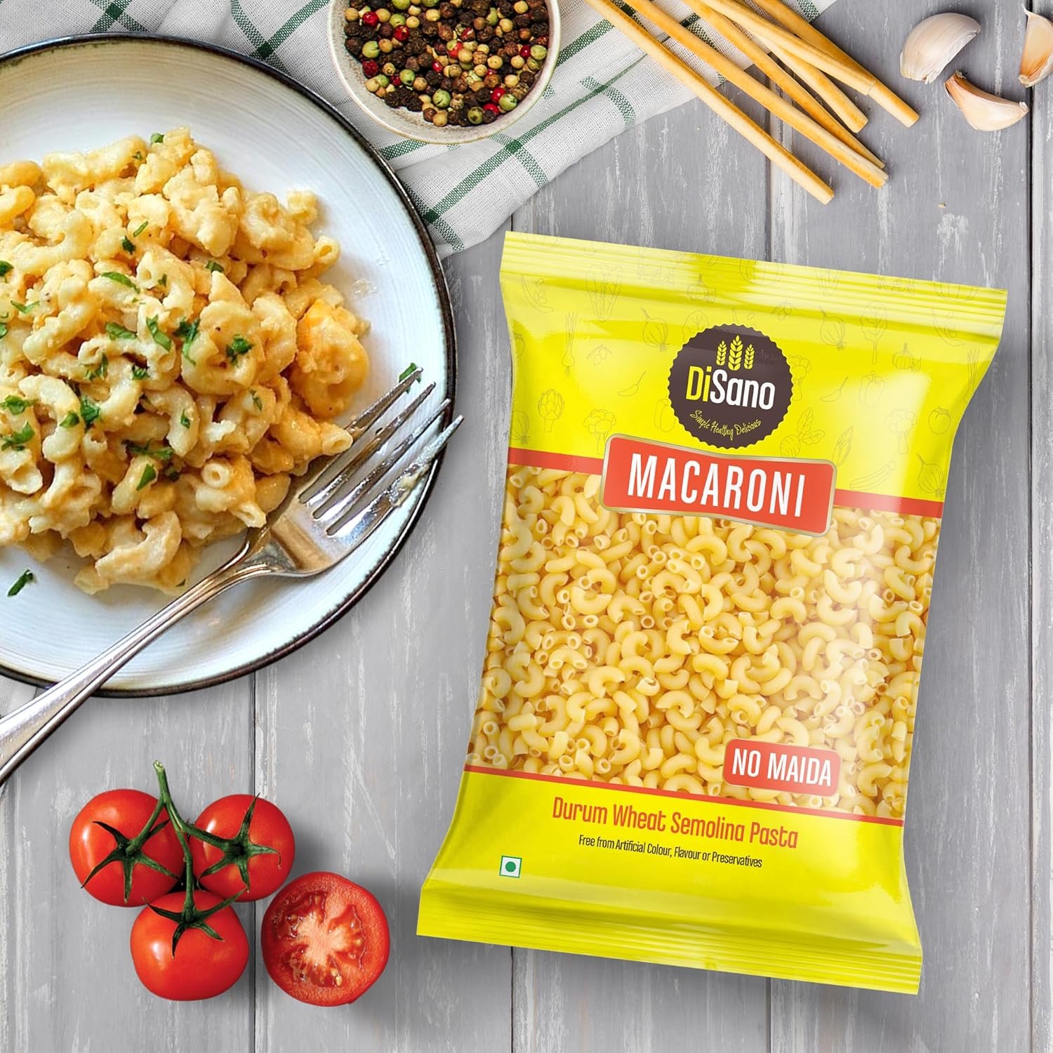 DiSano Macaroni Pasta 850g, Healthy Pasta, Made with 100% Durum Wheat Semolina, 100% Suji, No Maida, Source of Protein & Fibre, Non-Sticky - Image 3